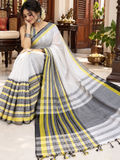 Fuliya Woven Khadi Saree - White Black Yellow