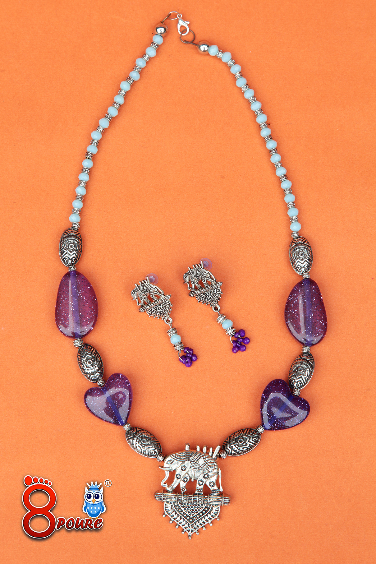 Chemical Beads German Silver Jewellery Set | Necklace & Earings