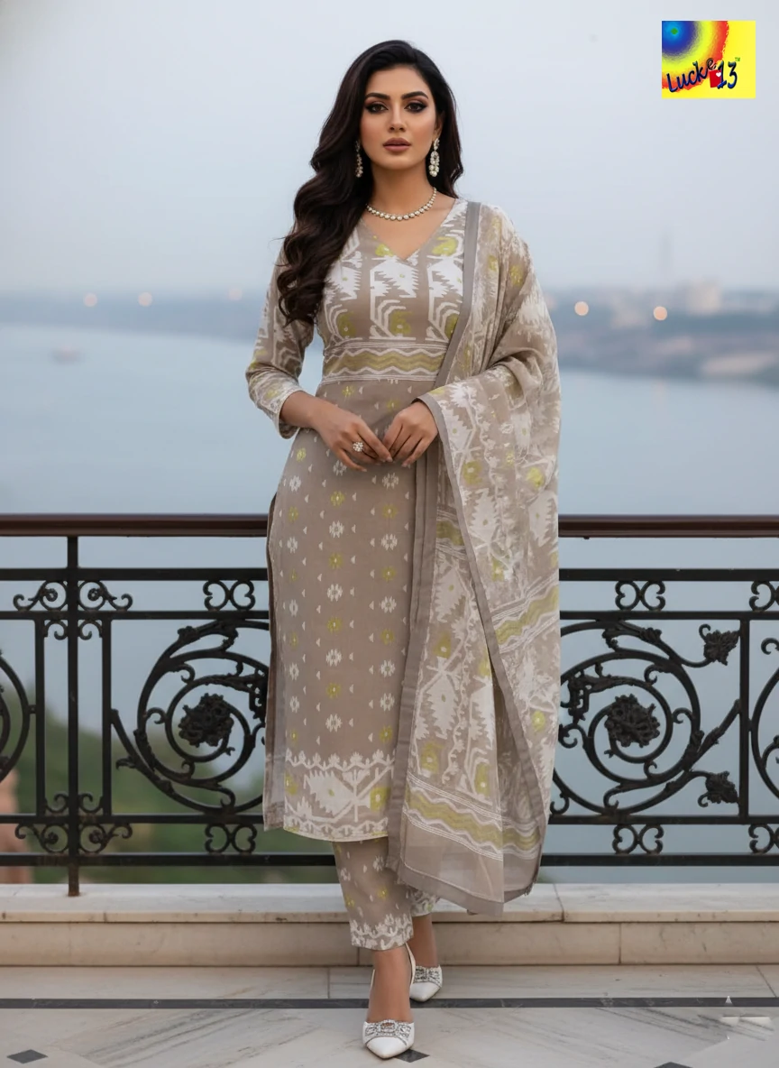 Jamdani Kurti , Pant with Dupatta	