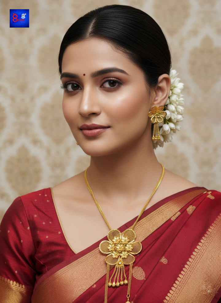 1.5 Gram Gold Polished Traditional Jewellery Set 