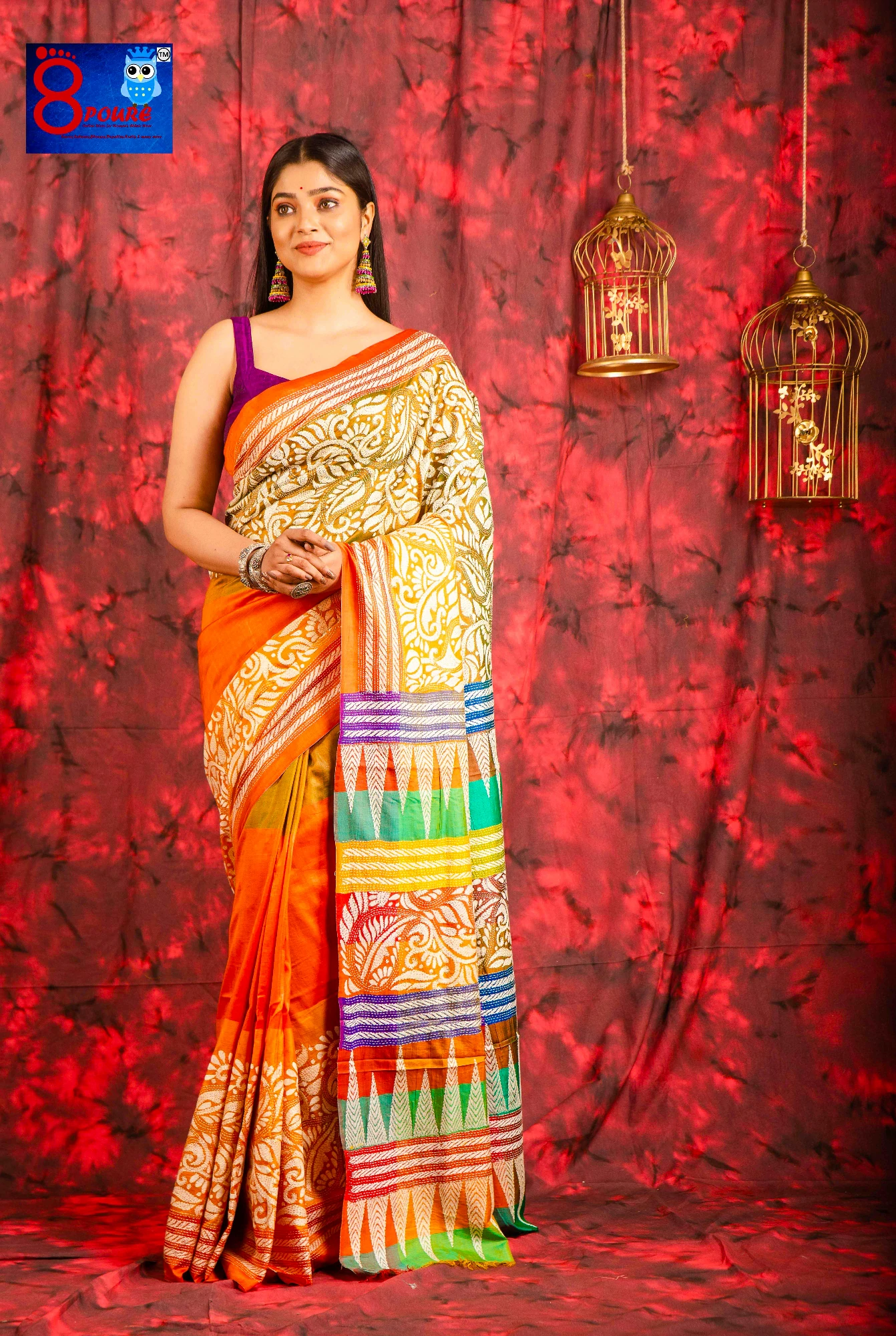 Hand Embroidered Kantha Stitch on Bangalore Silk  | PEC 28