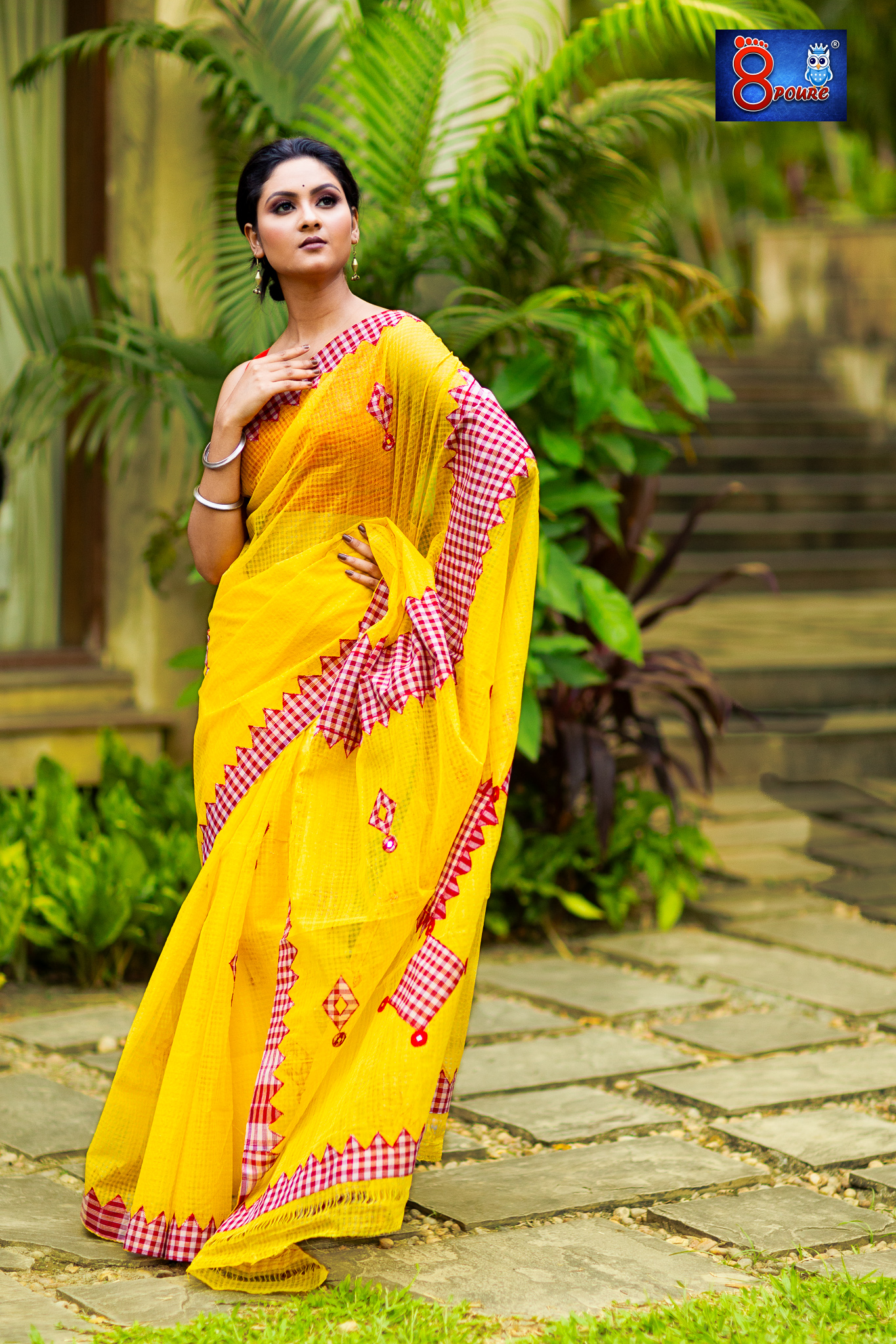 Bengal Handloom Gamcha  Patchwork Saree | Yellow | BHG 03