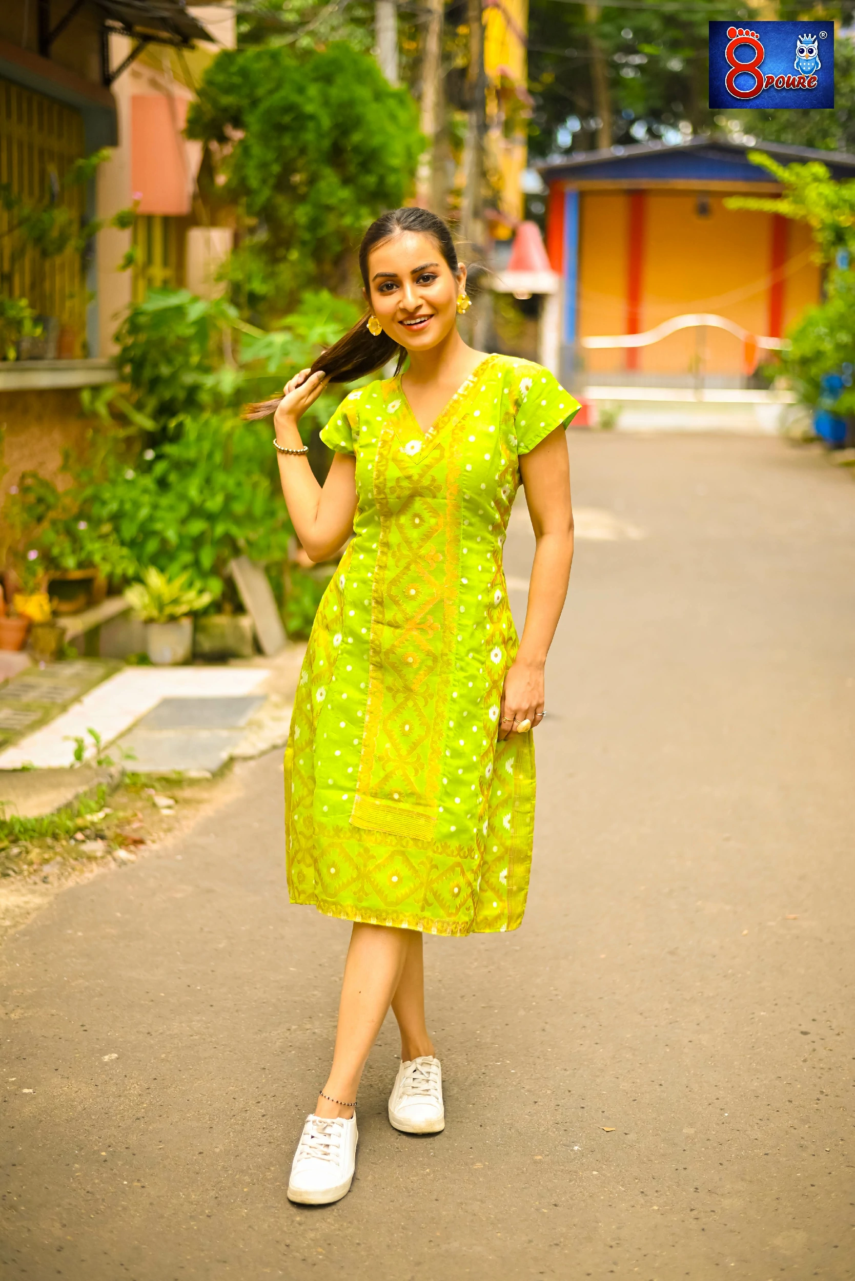 Jamdani Midi Dress | Green | SKS 09