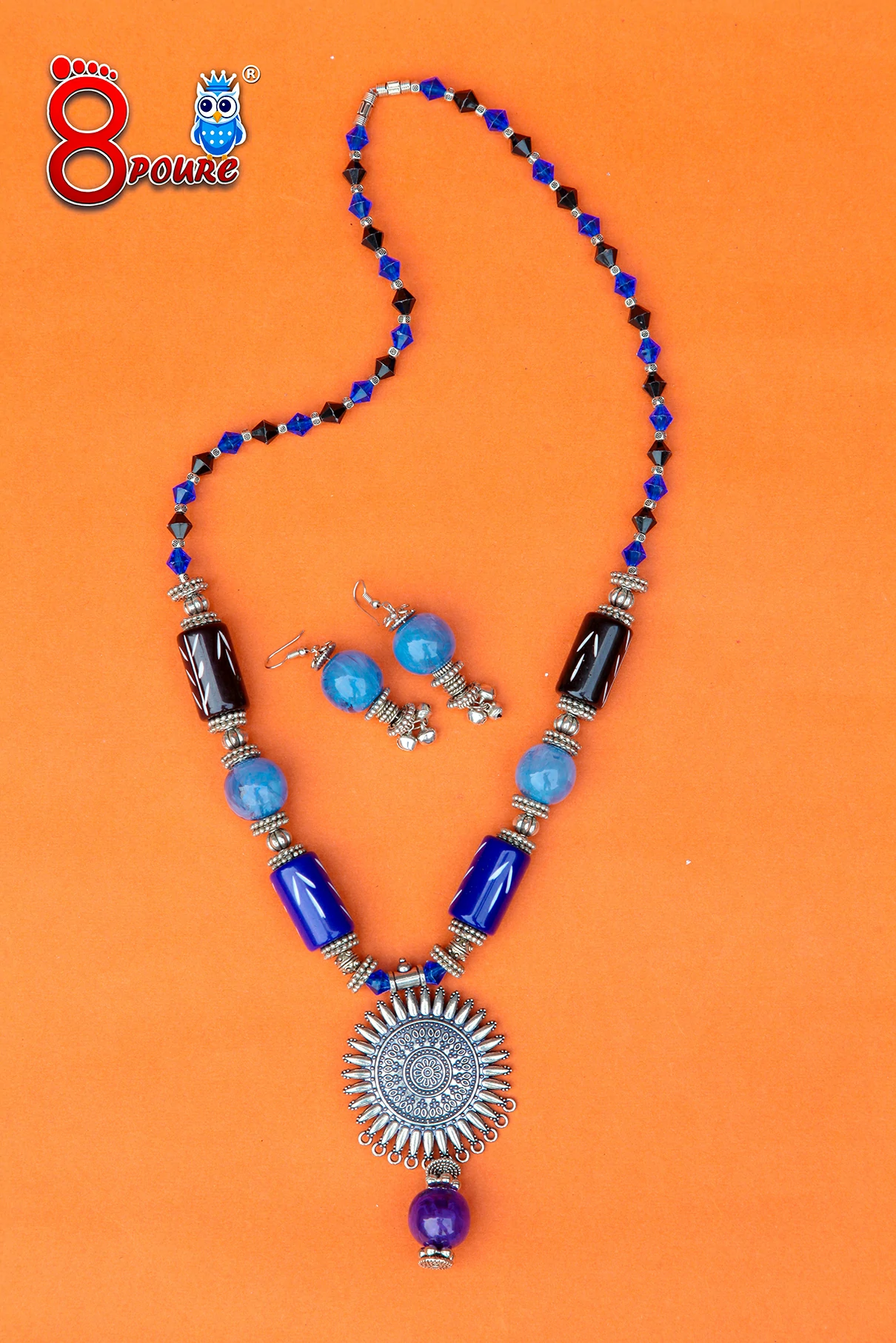 Crystal with German Silver Jewellery Set | Necklace & Earings
