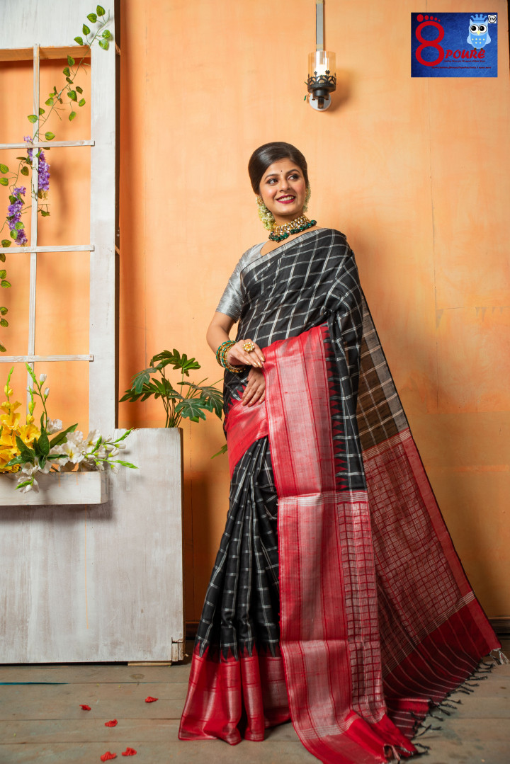 Raw Silk Kanchipuram (SILK MARK) Saree | Black | RSK 03