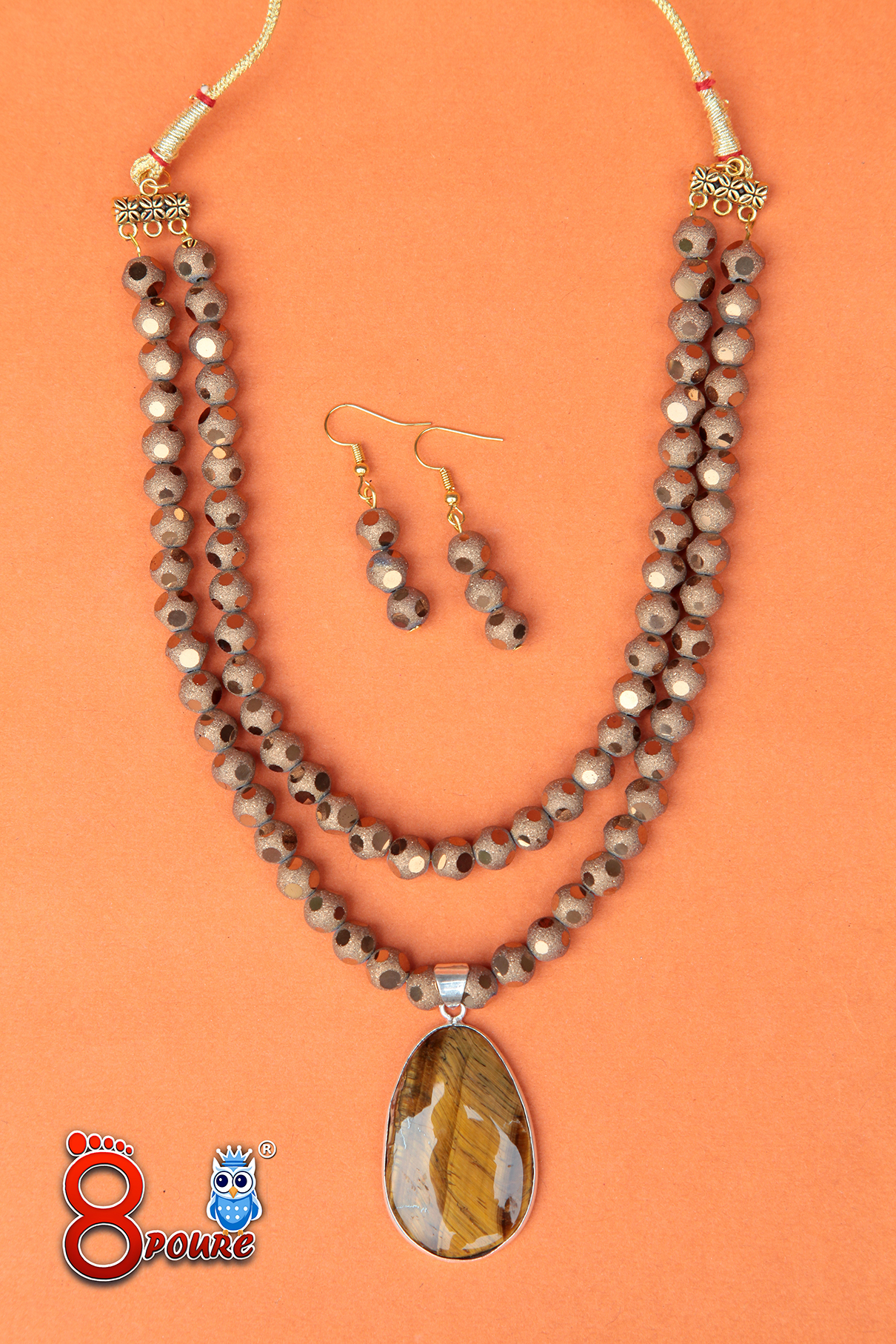 Metalic Crystal With Crystal Pendant | Necklace & Earings | Jewellery Set