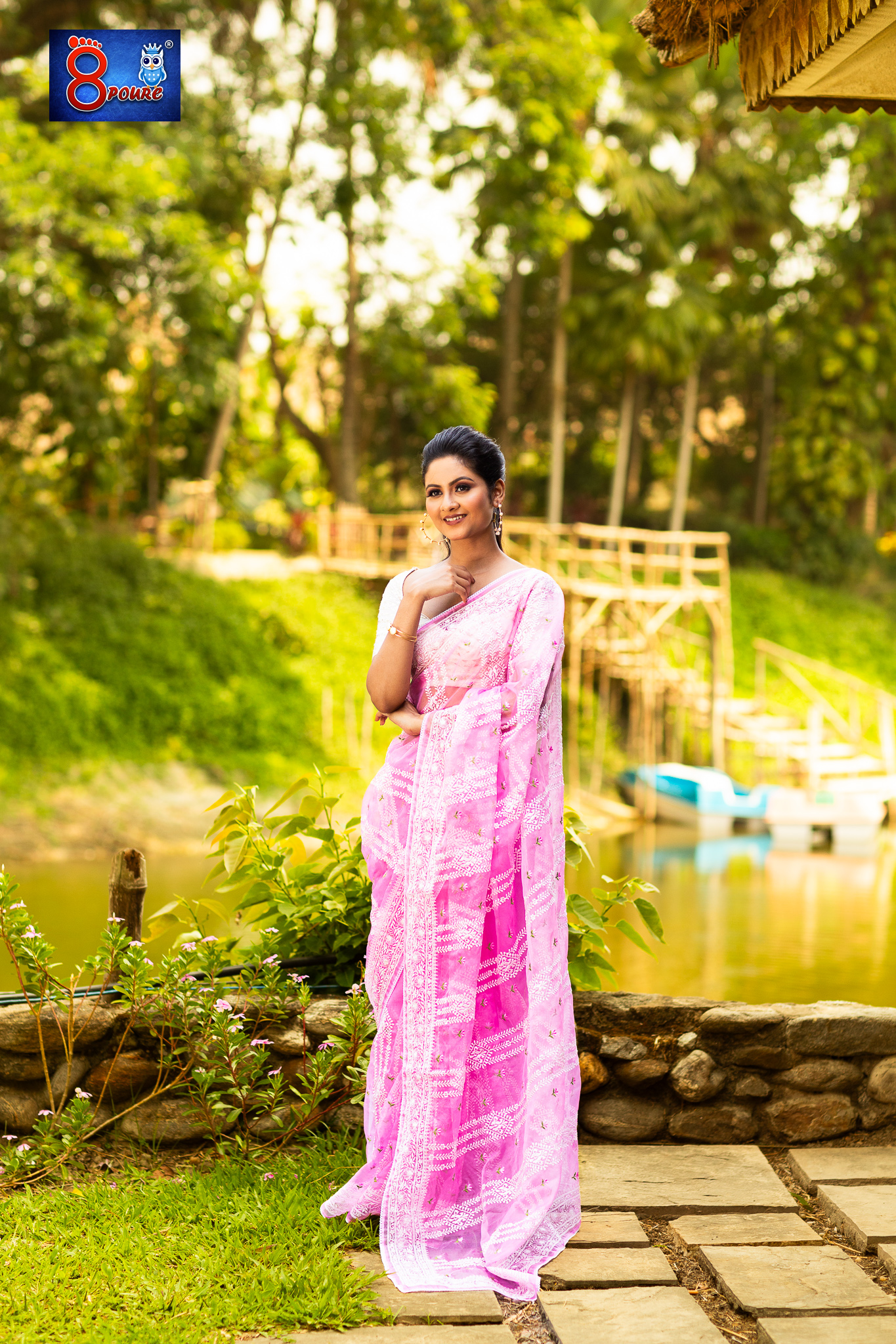 DESIGNER CHIKANKARI EMBROIDERY ORAGNZA SAREE | WITH BLOUSE PIECE | MAUVE | OCB 06