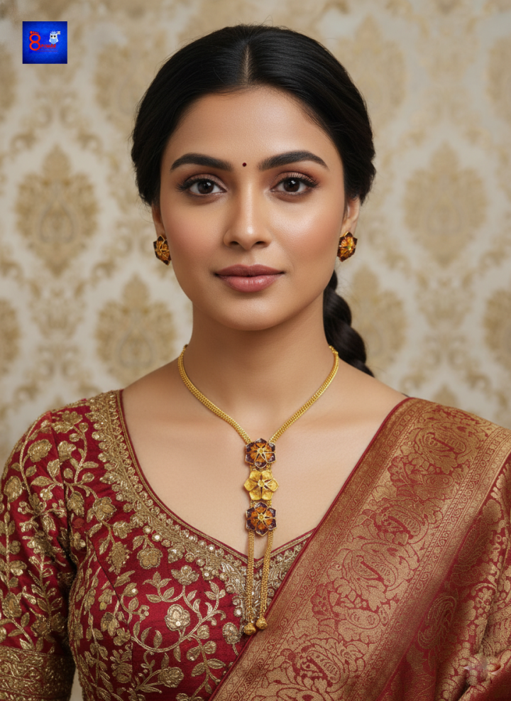 1.5 Gram Gold Polished Traditional Jewellery Set 