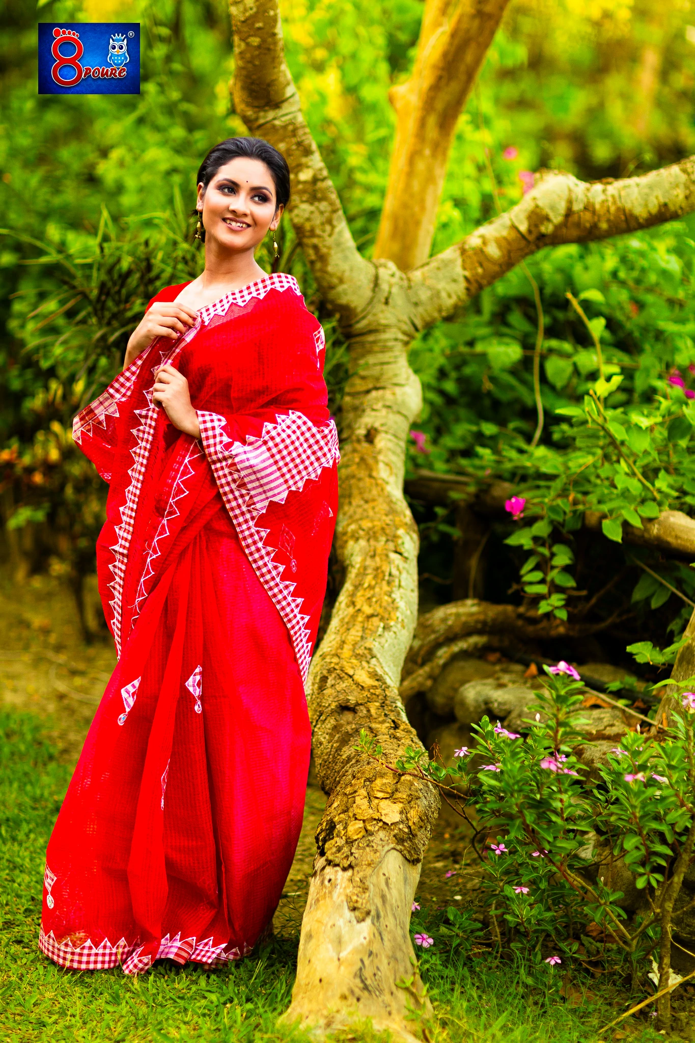 Bengal Handloom Gamcha Patchwork Saree| Red | BHG 05