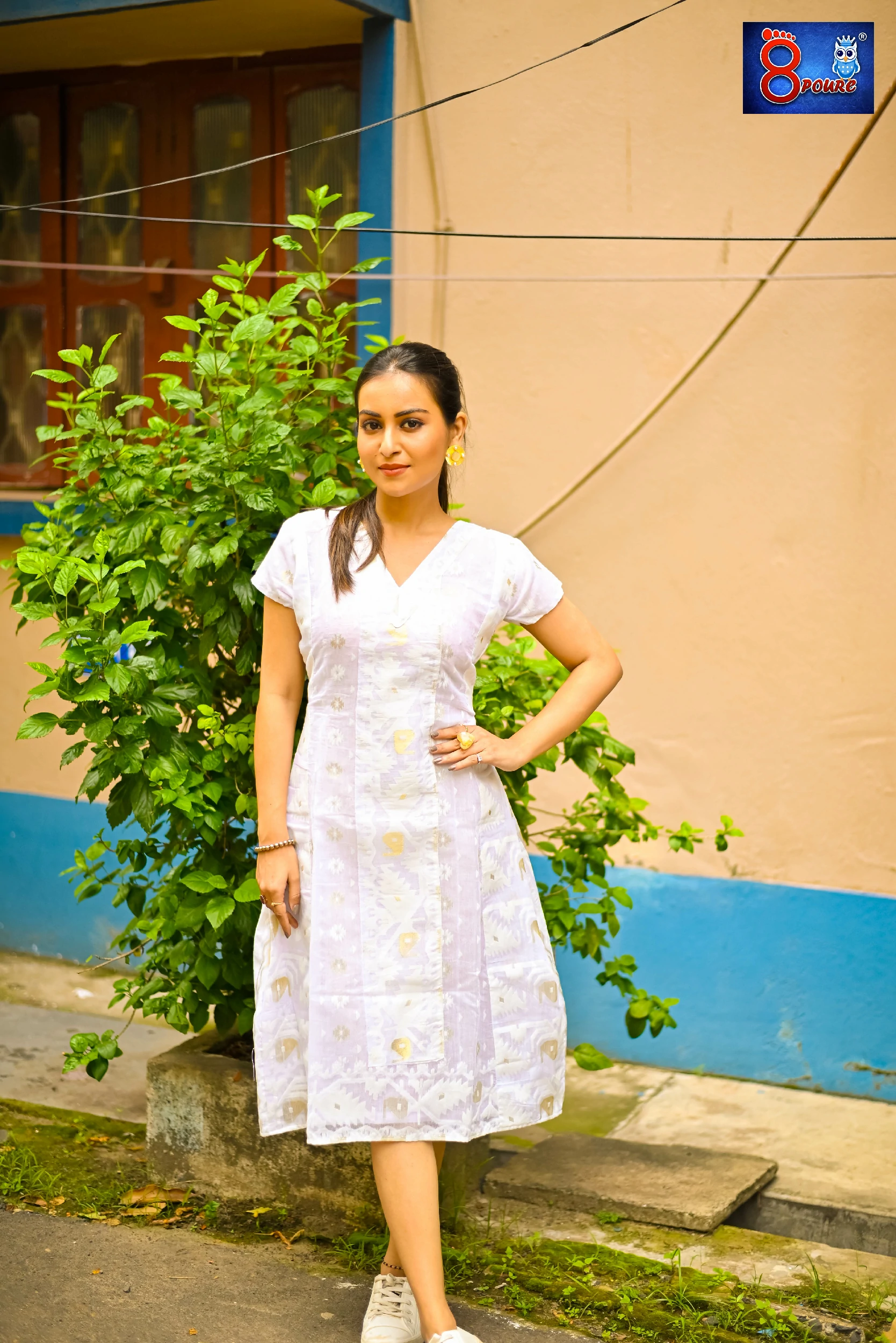 Jamdani Midi Dress | White | SKS 18
