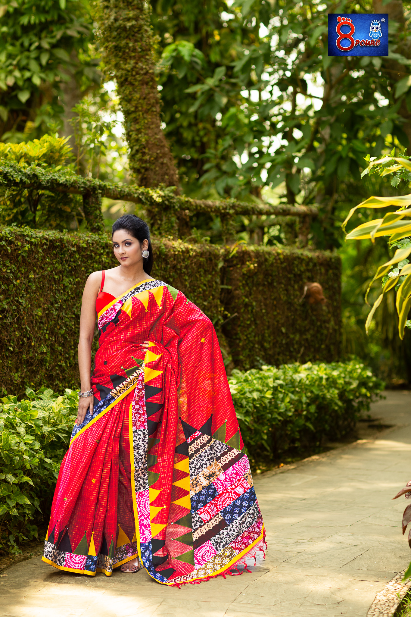 Pure Cotton Designer Baul Saree | RED | PCDS 04