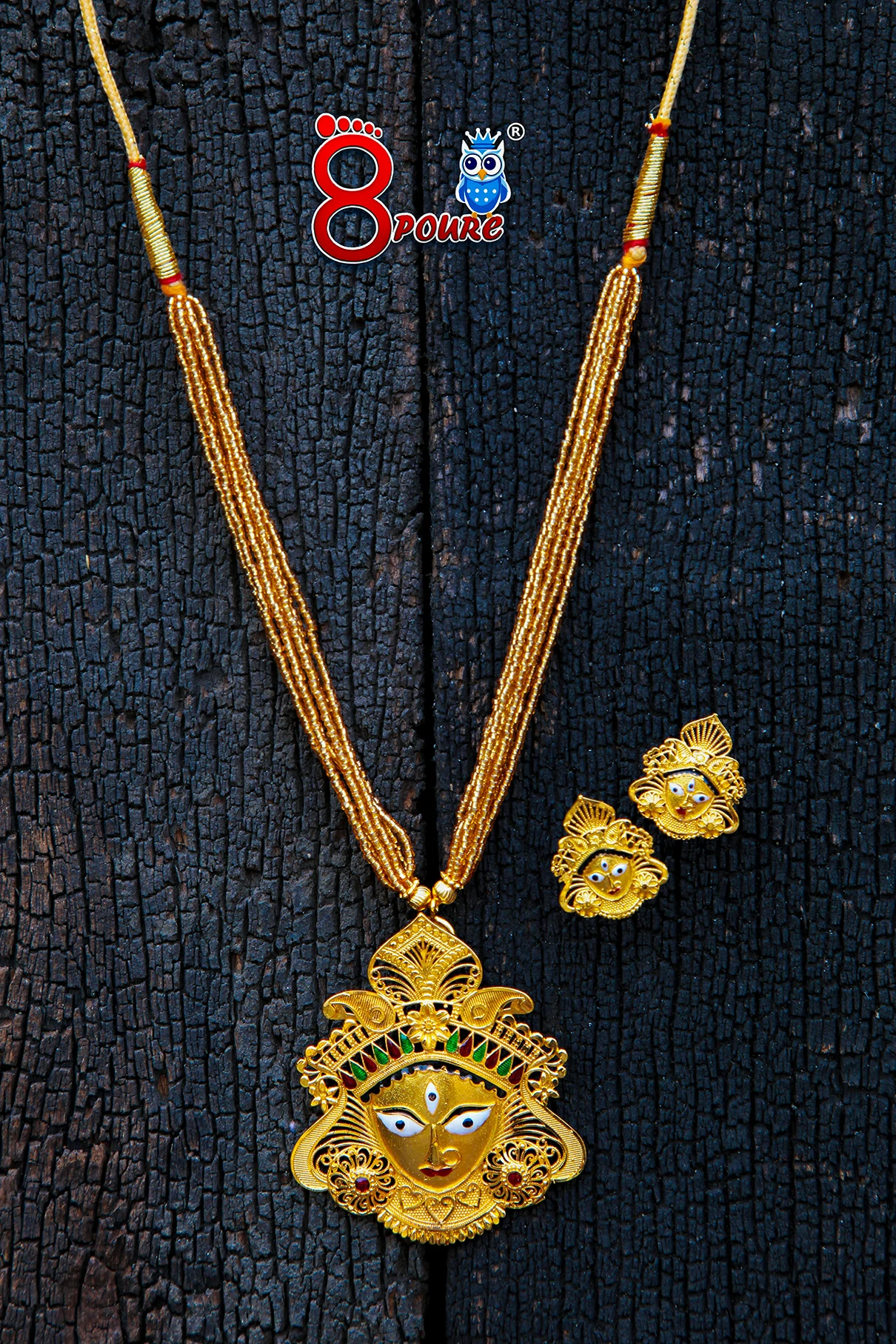 Maa Durga Pendant & Eartip Set | 1.5 Gram Gold Jewellery