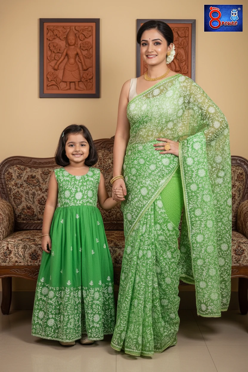 Baby Resham Chikankari Gown  | CCP 22 | Green	