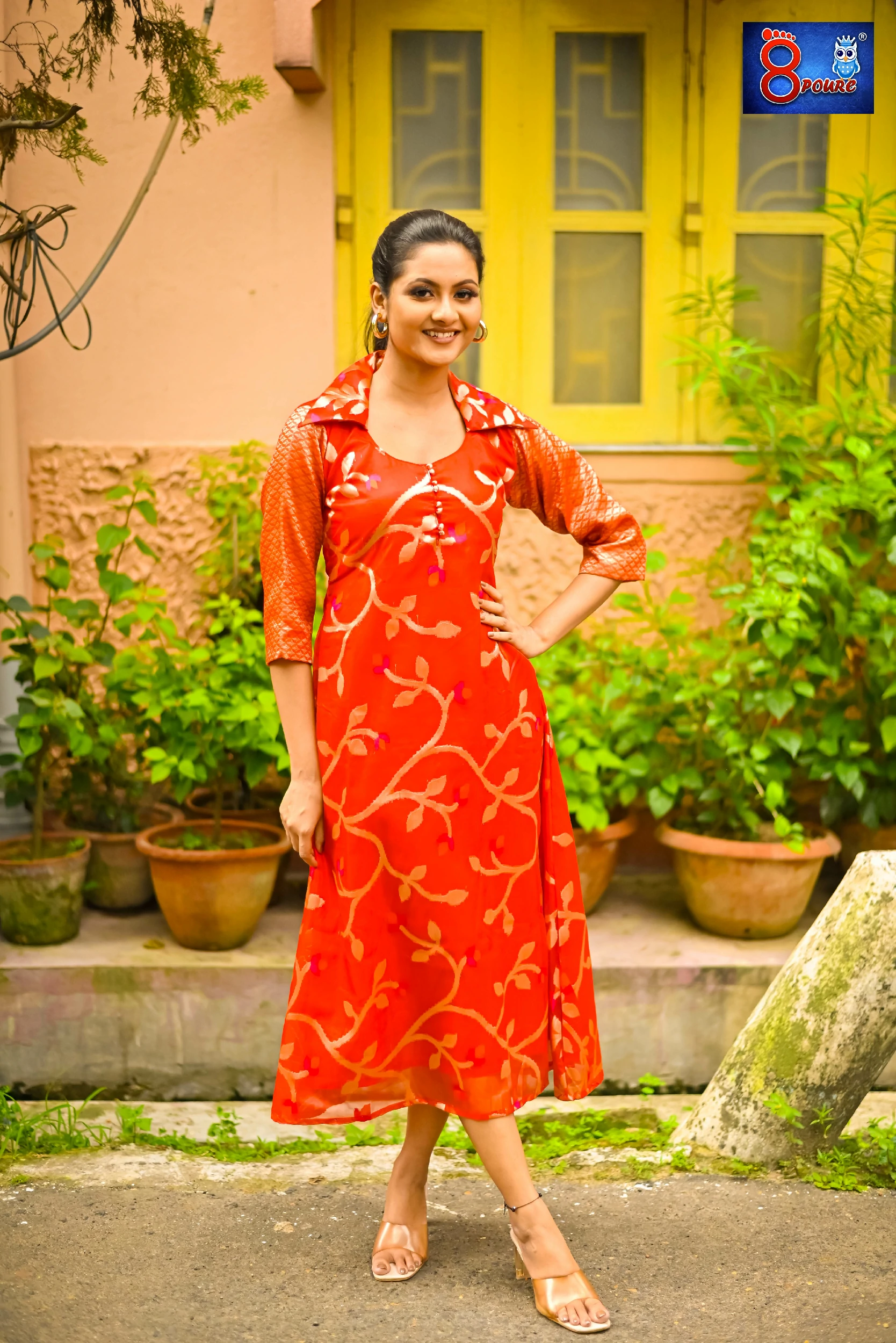 Musline Jamdani A Line Long Dress | Red | SKS 15