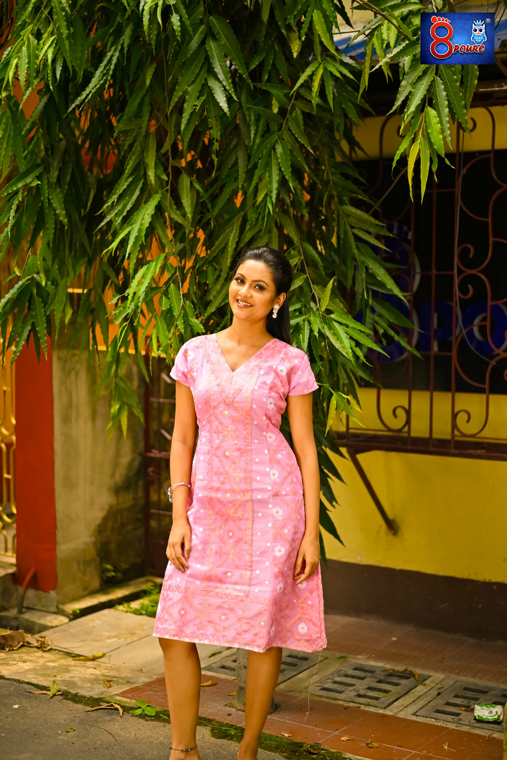 Jamdani Midi Dress | Pink | SKS 07