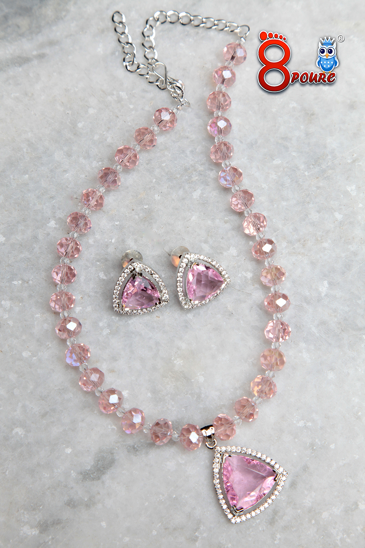 Pink Pure Crystal Jewellery Set | Necklace & Erings