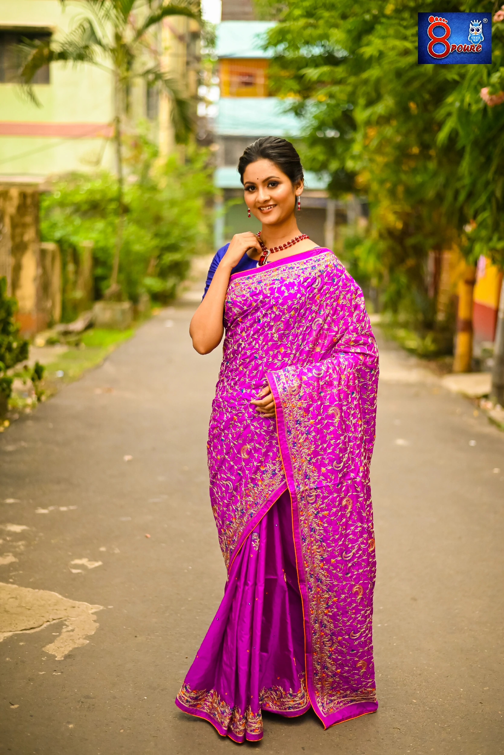  Hand Embroidered Designer Bangalore silk | Silk Mark | Purple | BGS02