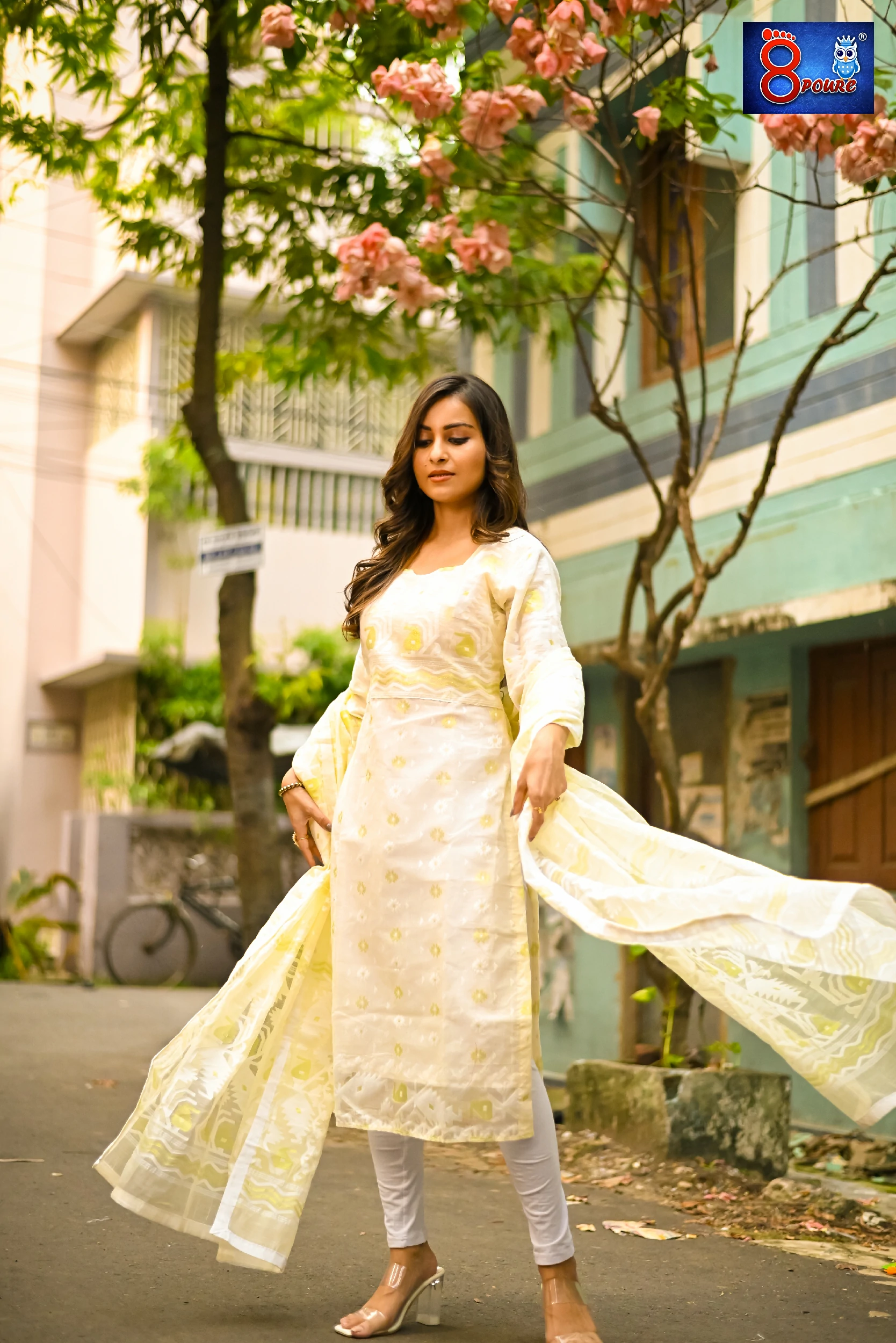 Off White Orange Jamdani Kurti Dupatta | JKD 77