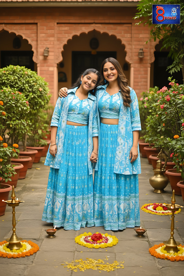 Baby Jamdani Lehenga 3 pcs Set | Shrug, Blouse, Skirt | CPD 10 | Sky