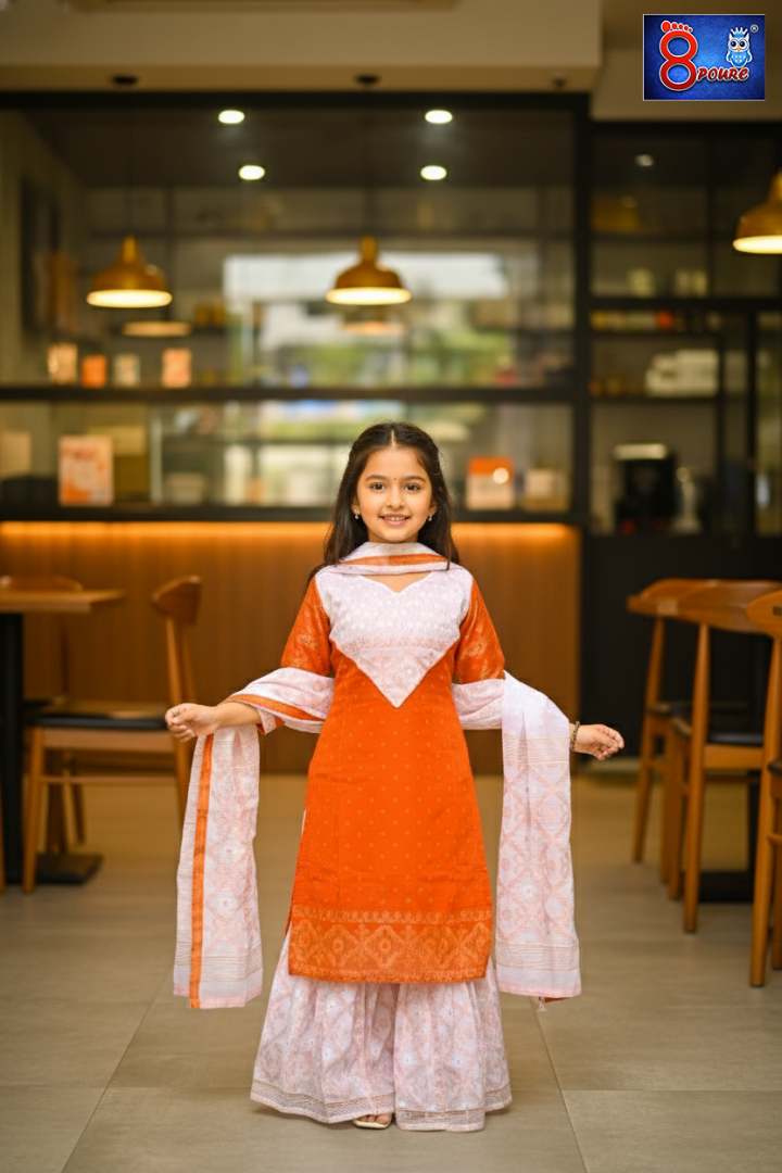 Baby Jamdani Sharara Set | CCP 04 | Rust White 