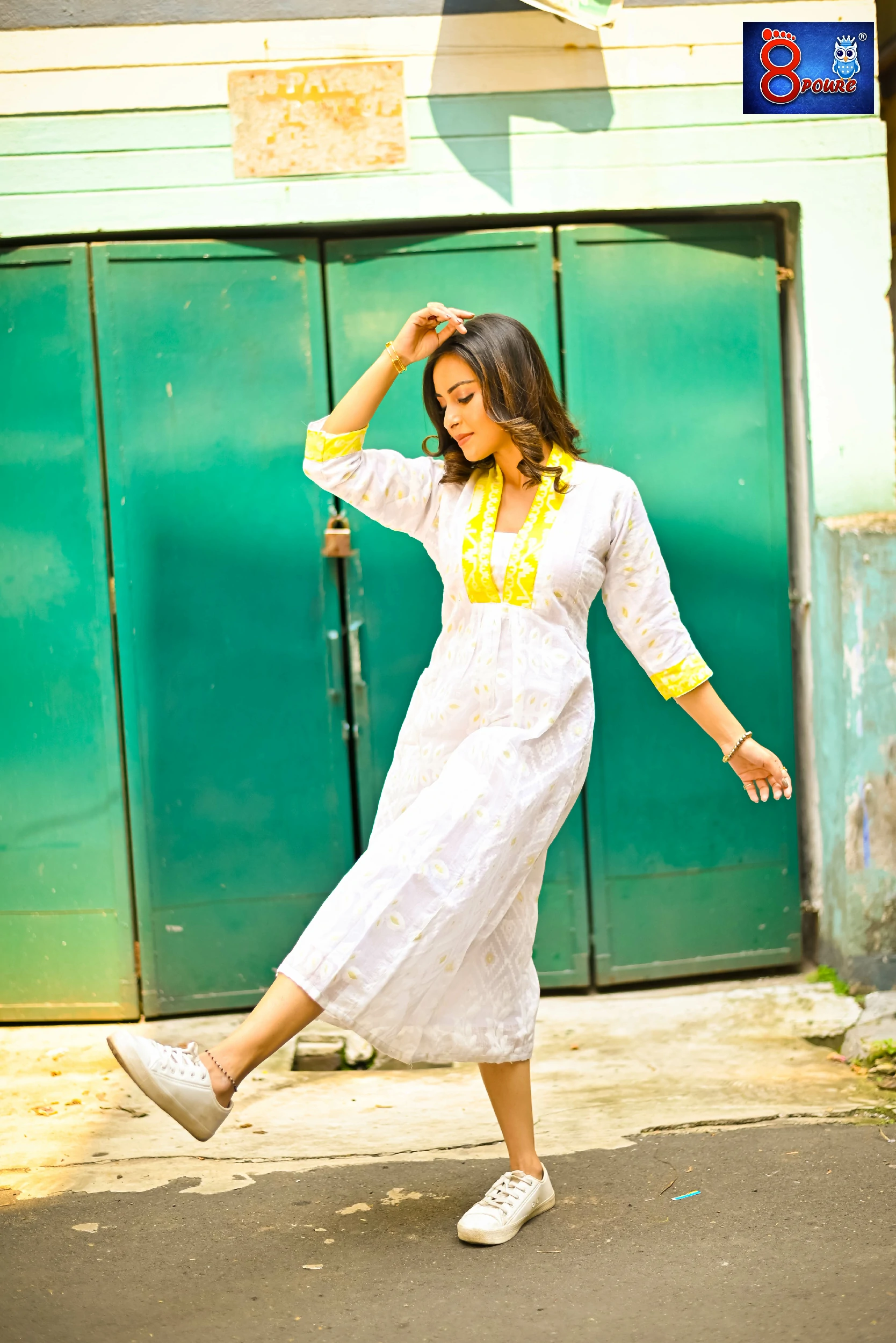Jamdani Midi Dress | White Yellow | SKS 22