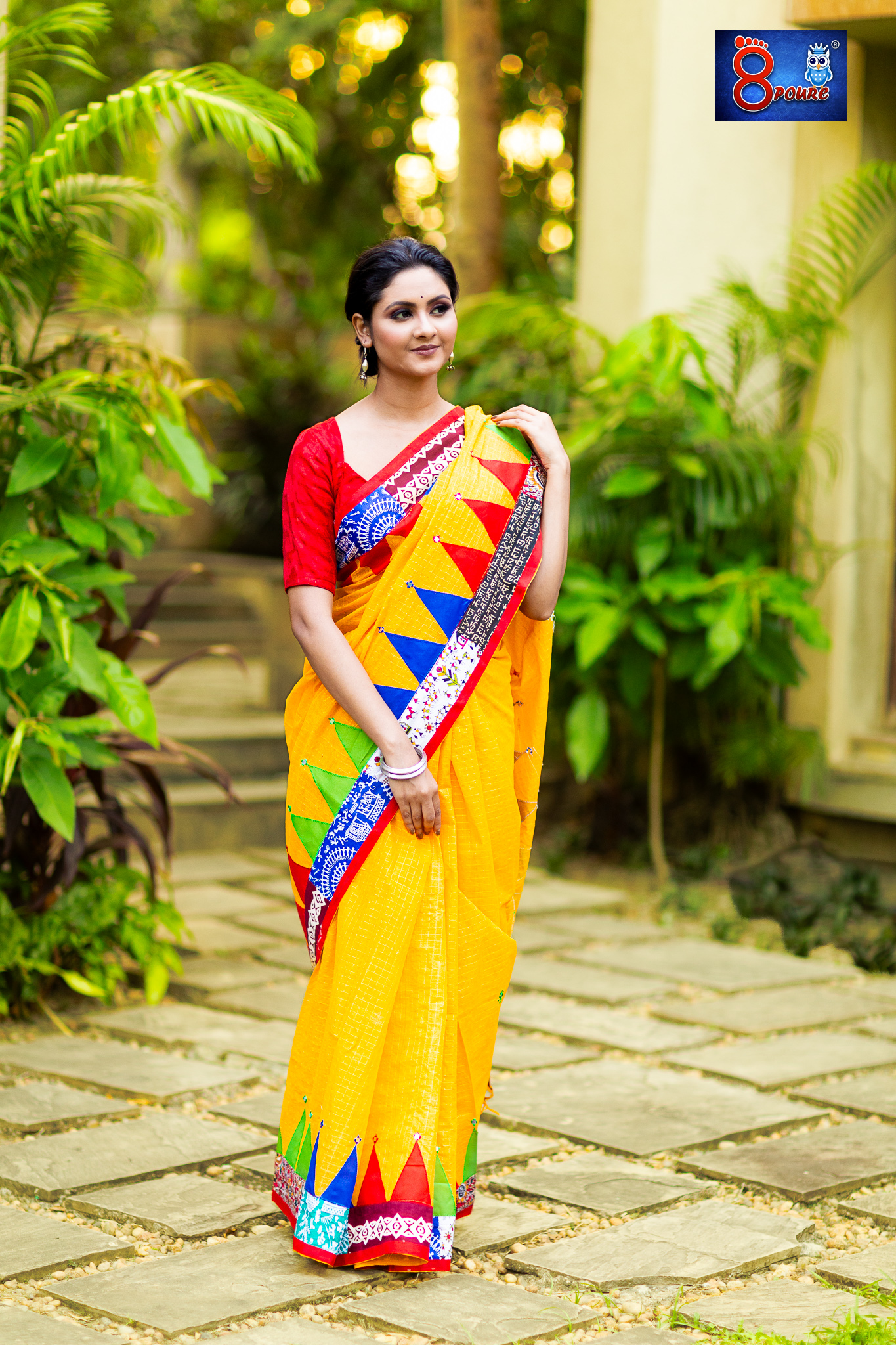 Pure Cotton Designer Baul Saree | Yellow Red | PCDS 01