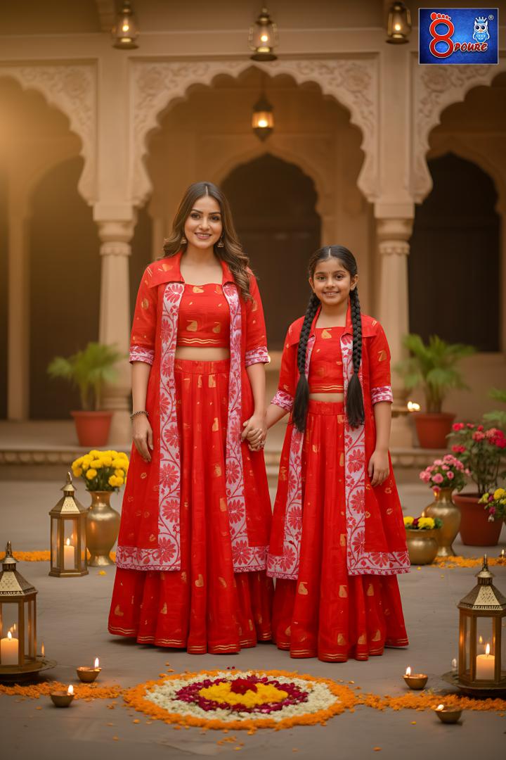 Baby Jamdani Lehenga 3 pcs Set | Shrug, Blouse, Skirt | CPD 11 | Red	