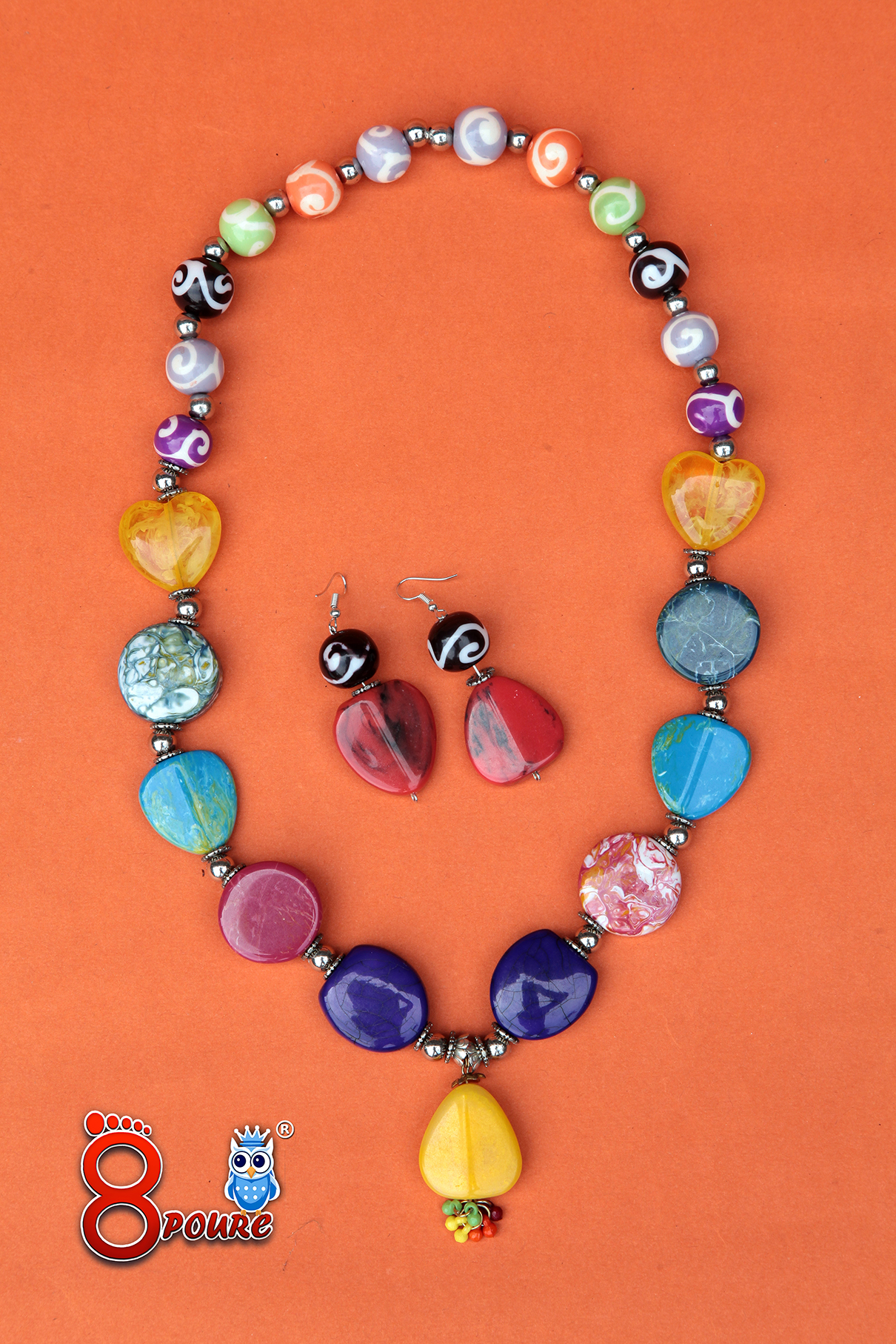 Multicolored Funky Chemical Beads Jewellery Set | Necklace with Earings 