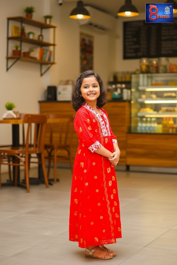 Baby Jamdani Gown | CCP 01 | Red	