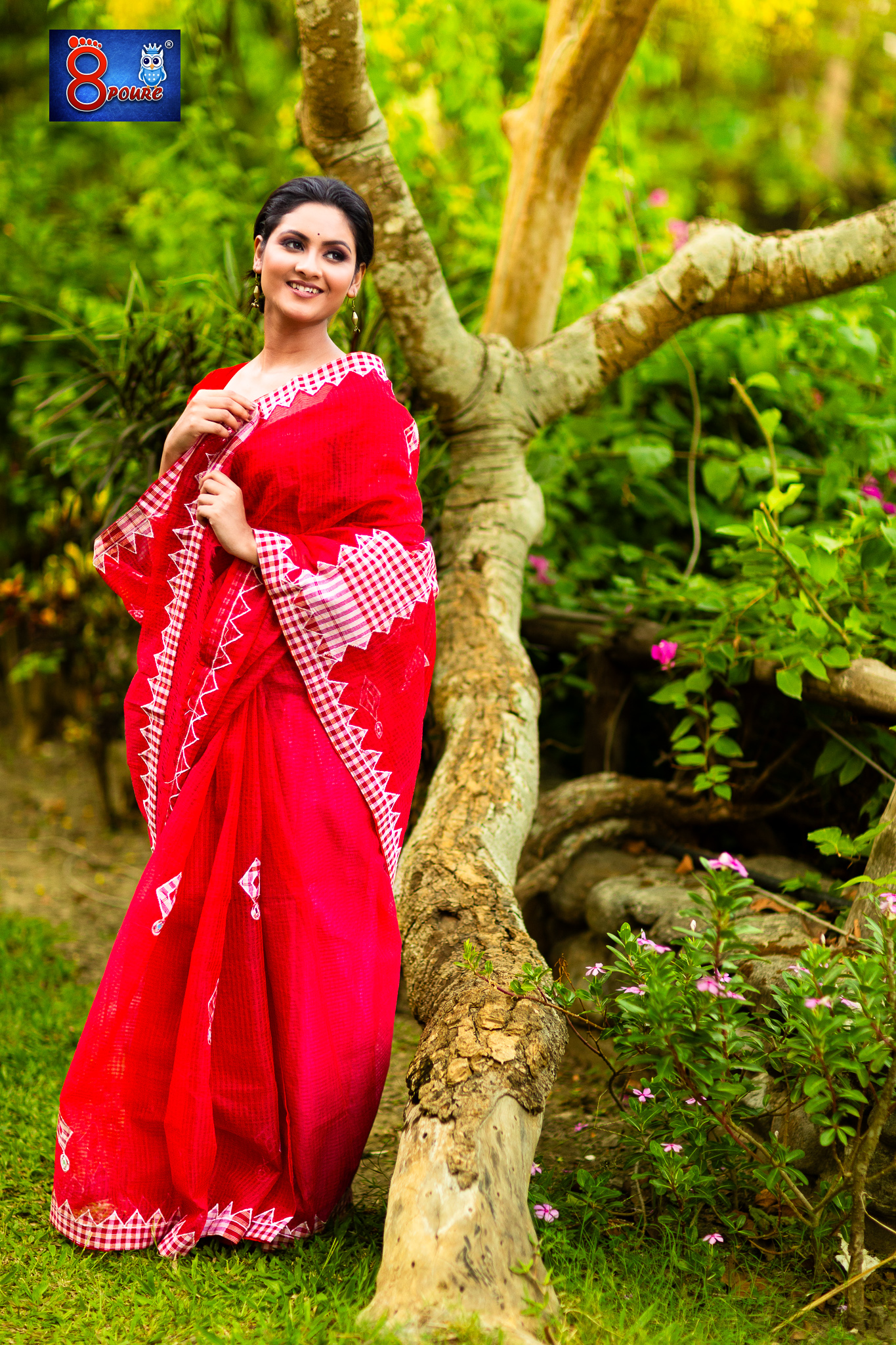 Bengal Handloom Gamcha Patchwork Saree| Red | BHG 05
