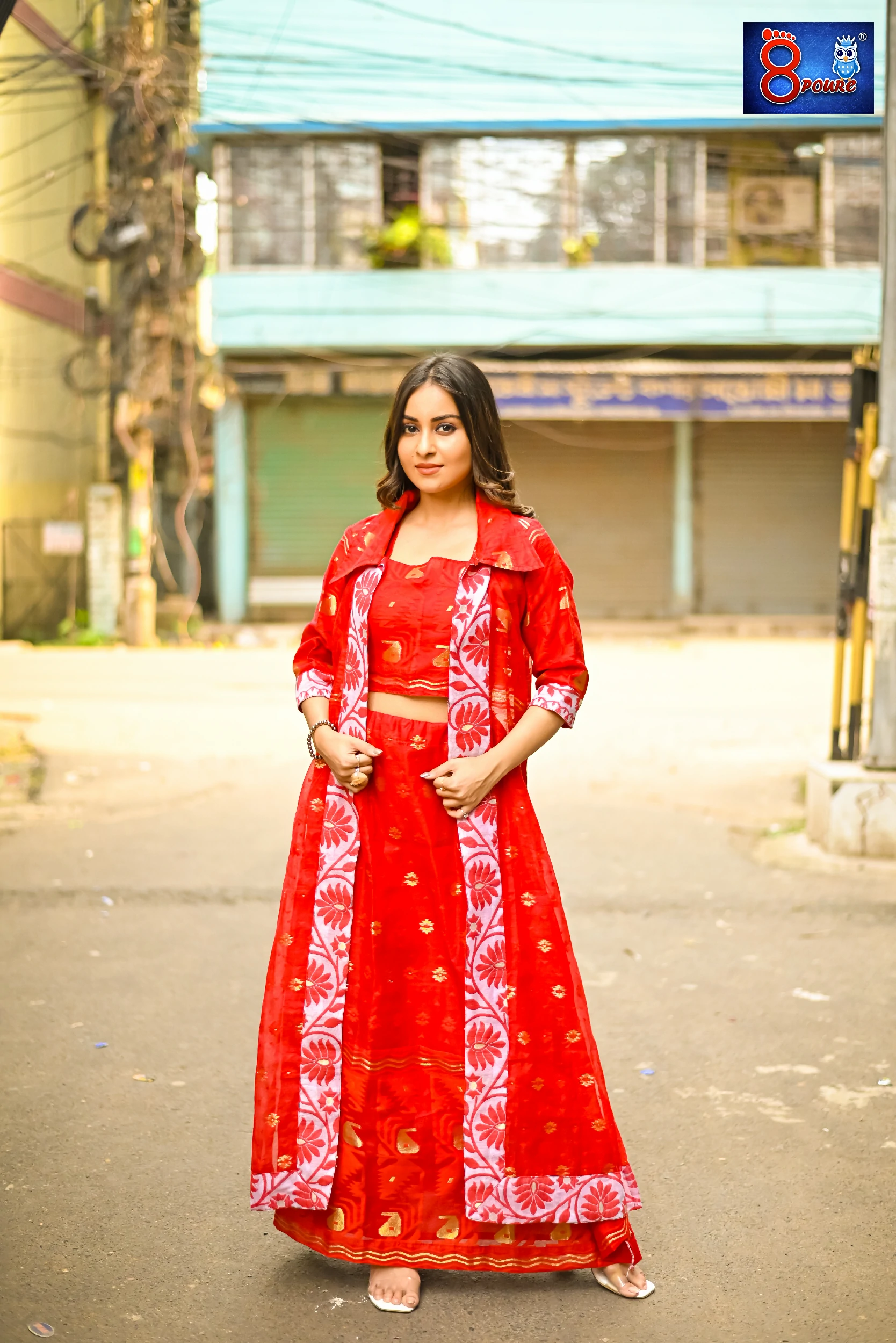 Red Jamdani Lehenga 3Pcs Set | SWT 22