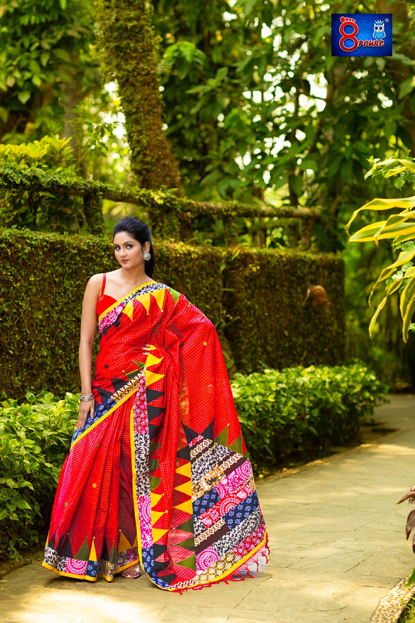 Pure Cotton Designer Baul Saree | RED | PCDS 04