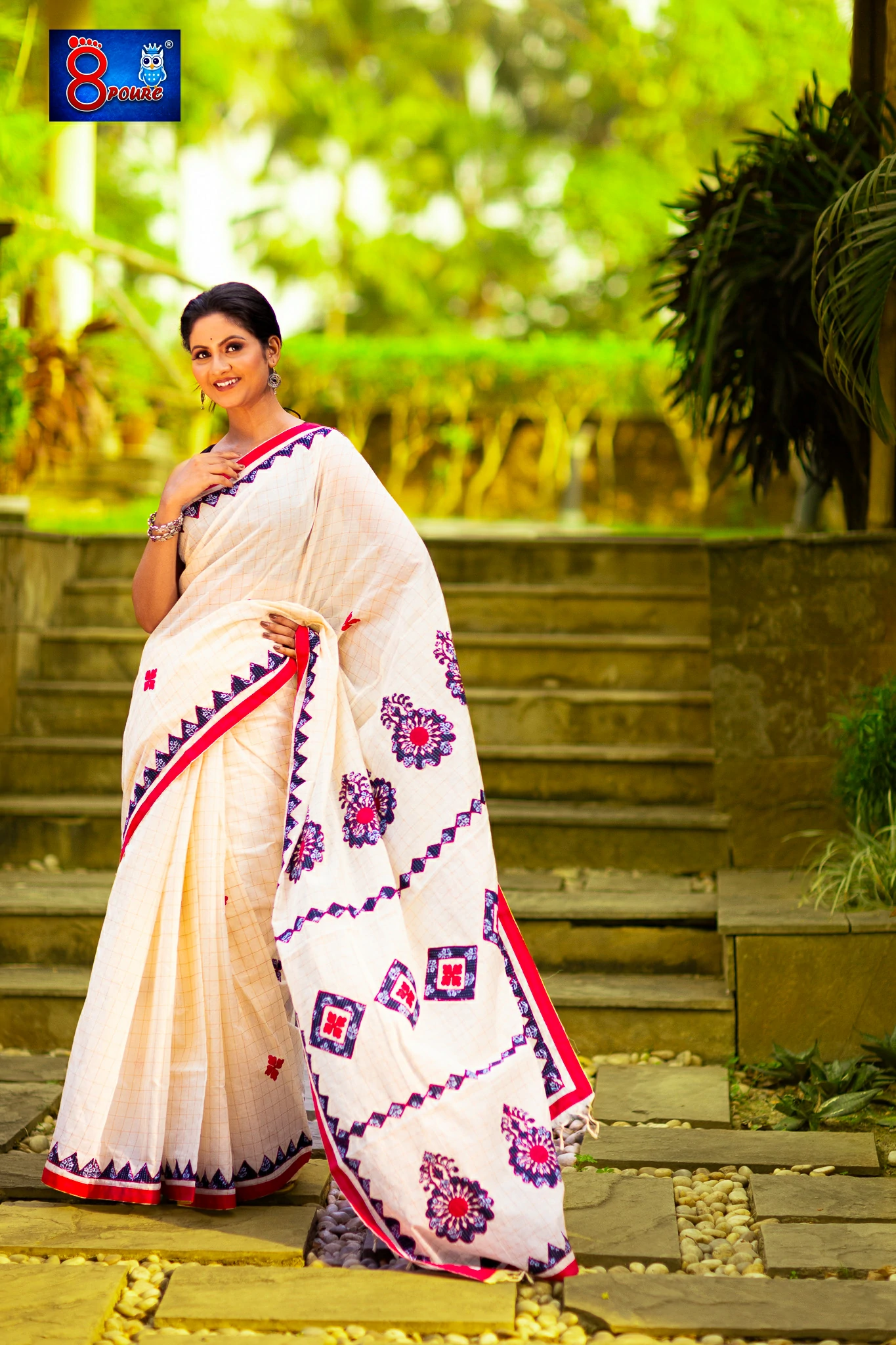 HANDWOVEN COTTON INDIGO PATCHWORK SAREE | With Blouse Piece | APV 06