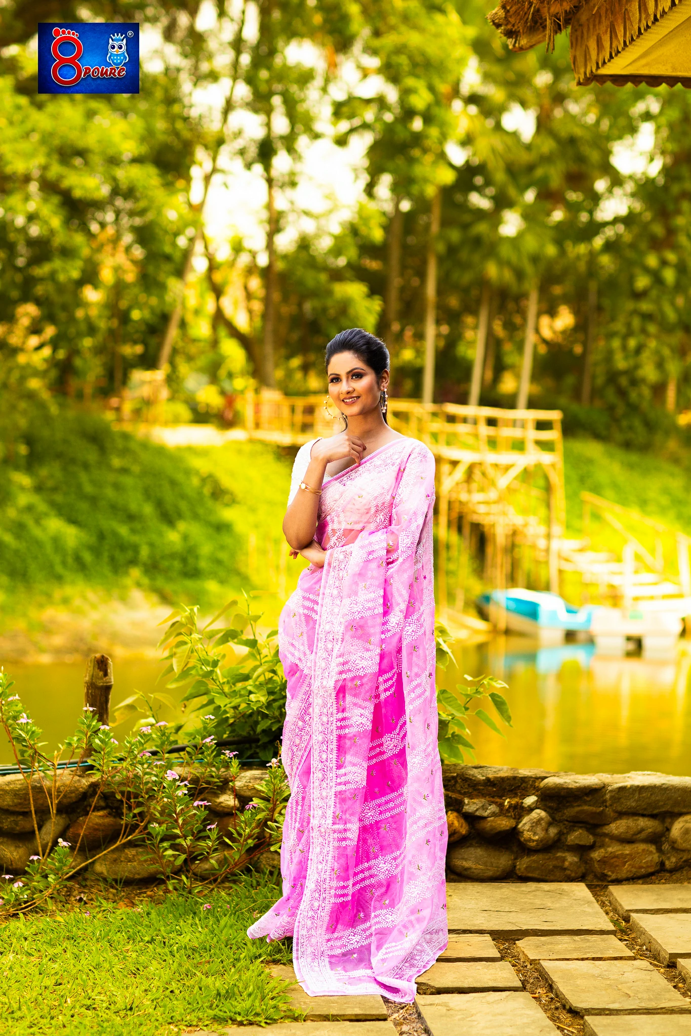 DESIGNER CHIKANKARI EMBROIDERY ORAGNZA SAREE | WITH BLOUSE PIECE | MAUVE | OCB 06