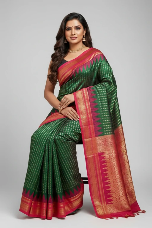 Green red silk Gadwal saree--Silk Mark | SLG 02