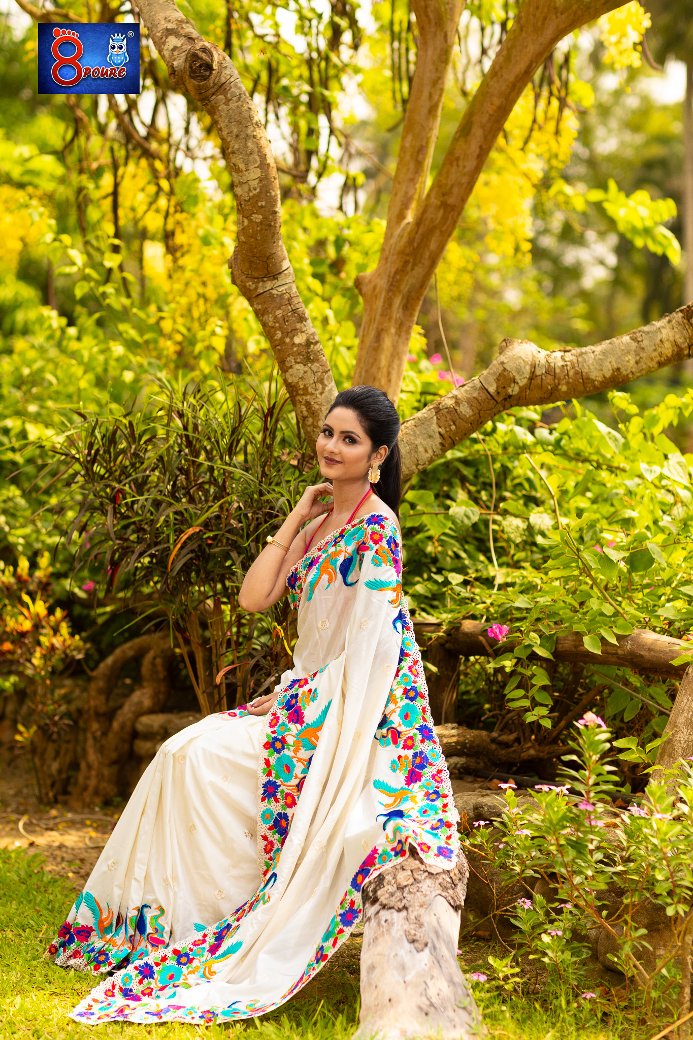 PURE SILK EMBROIDERED DESIGNER SAREE | WHITE | APV 10