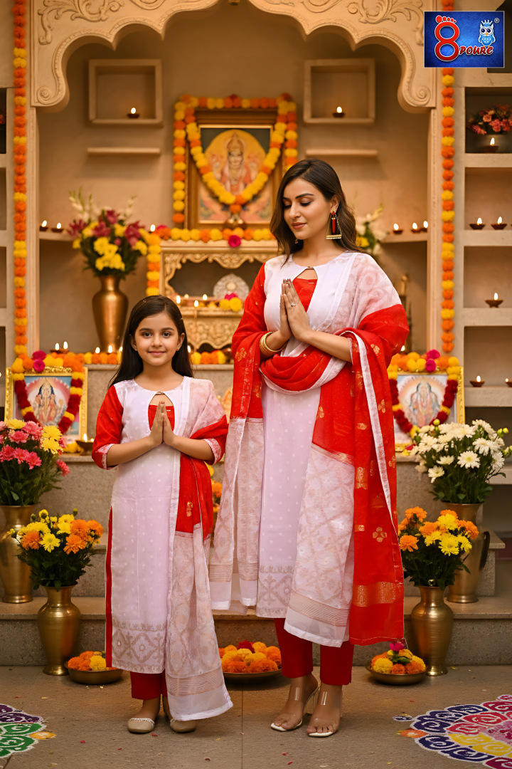 Baby Jamdani Kurti Dupatta | CPD 09 | White red	