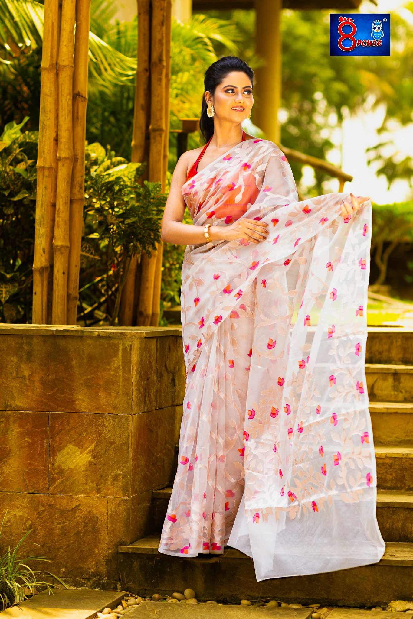 MINEKARI ZARI MUSLINE SAREE | WHITE | TPP 04