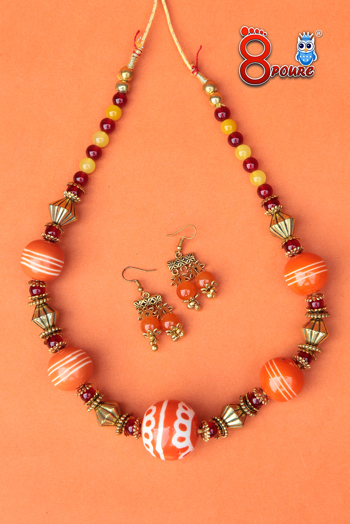 Orange Chemical Beads Jewellery Set | Necklace & Earings