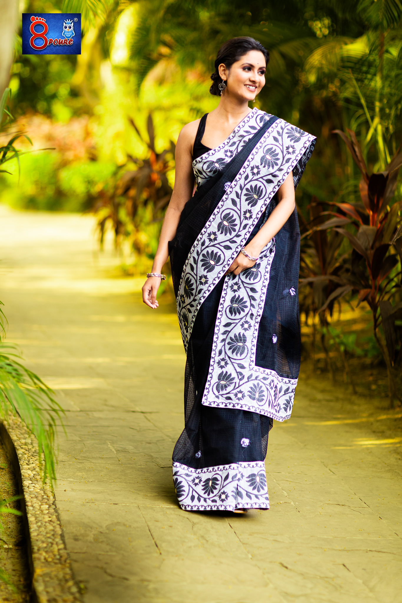 Black Reshom white Border Designer Saree | Black | RDS 02 