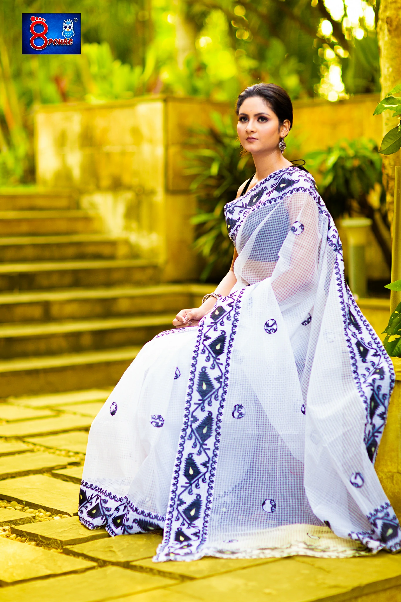 White Reshom Black Border Designer Saree | RDS 04