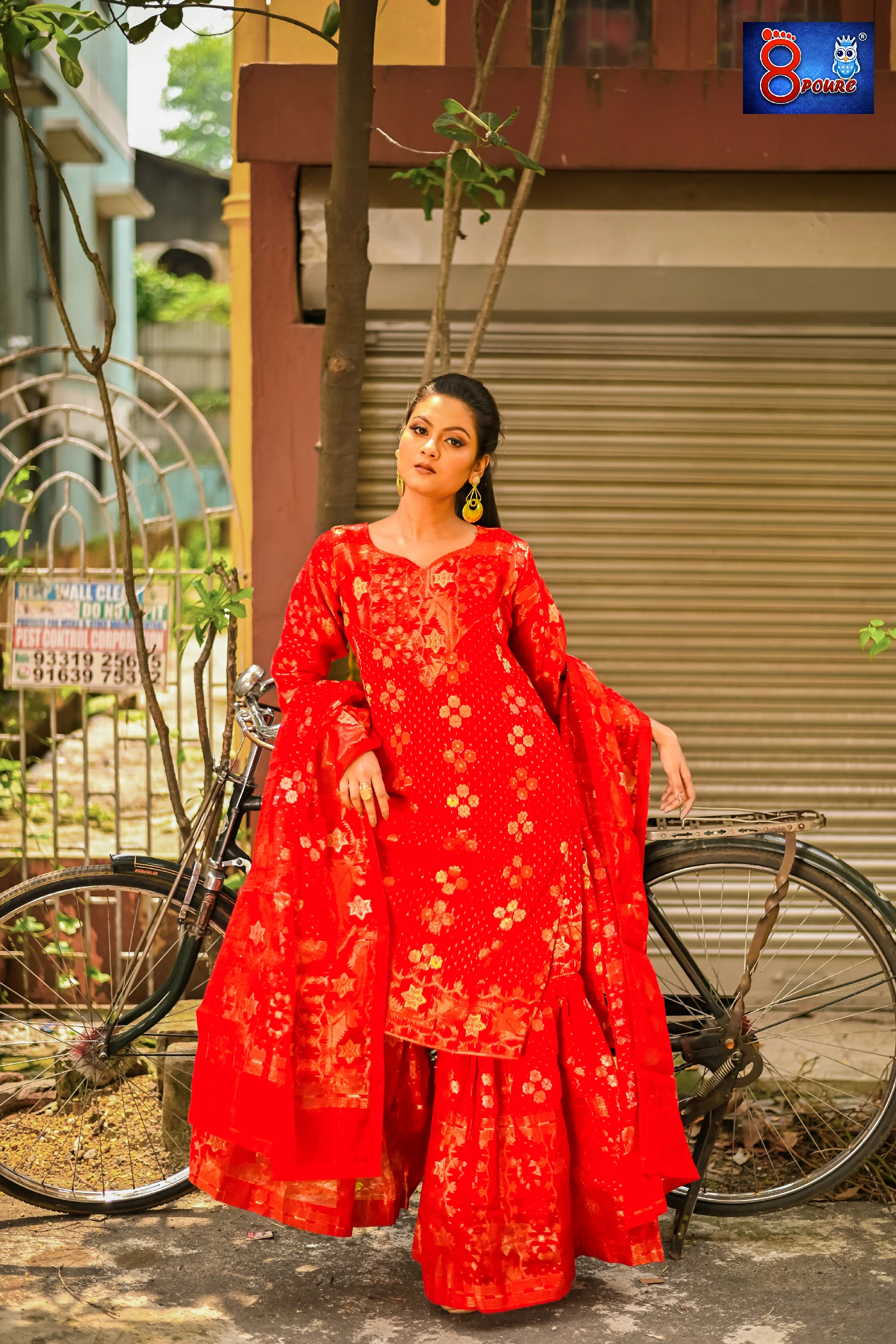 Red Jamdani Sharara 3Pcs Set | SWT 05
