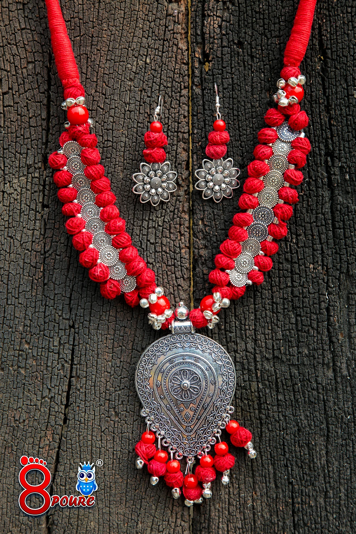 German Silver Jewellery Set |  Red