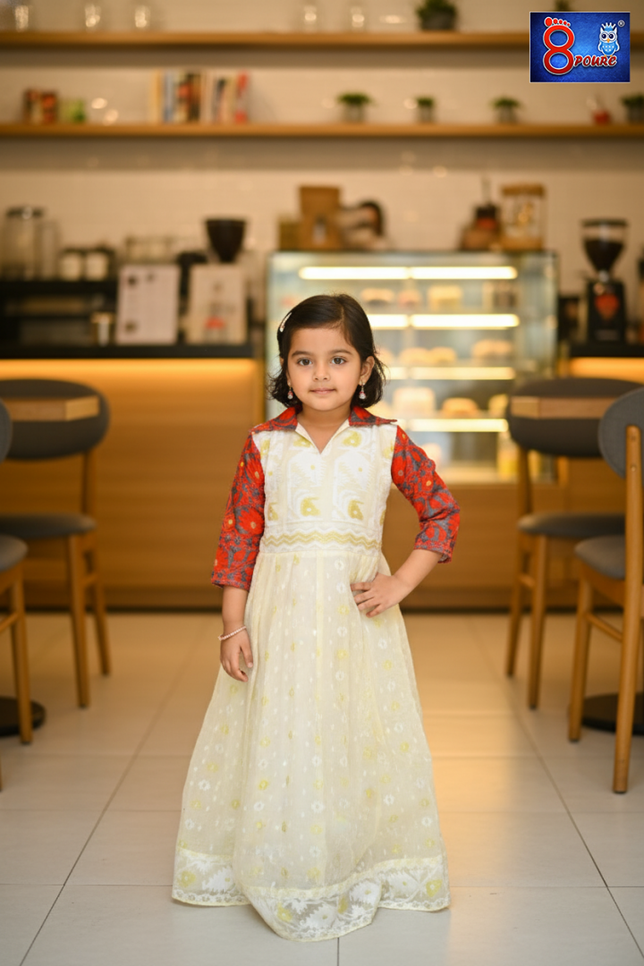 Baby Jamdani Gown | CCP 05 | Off white 