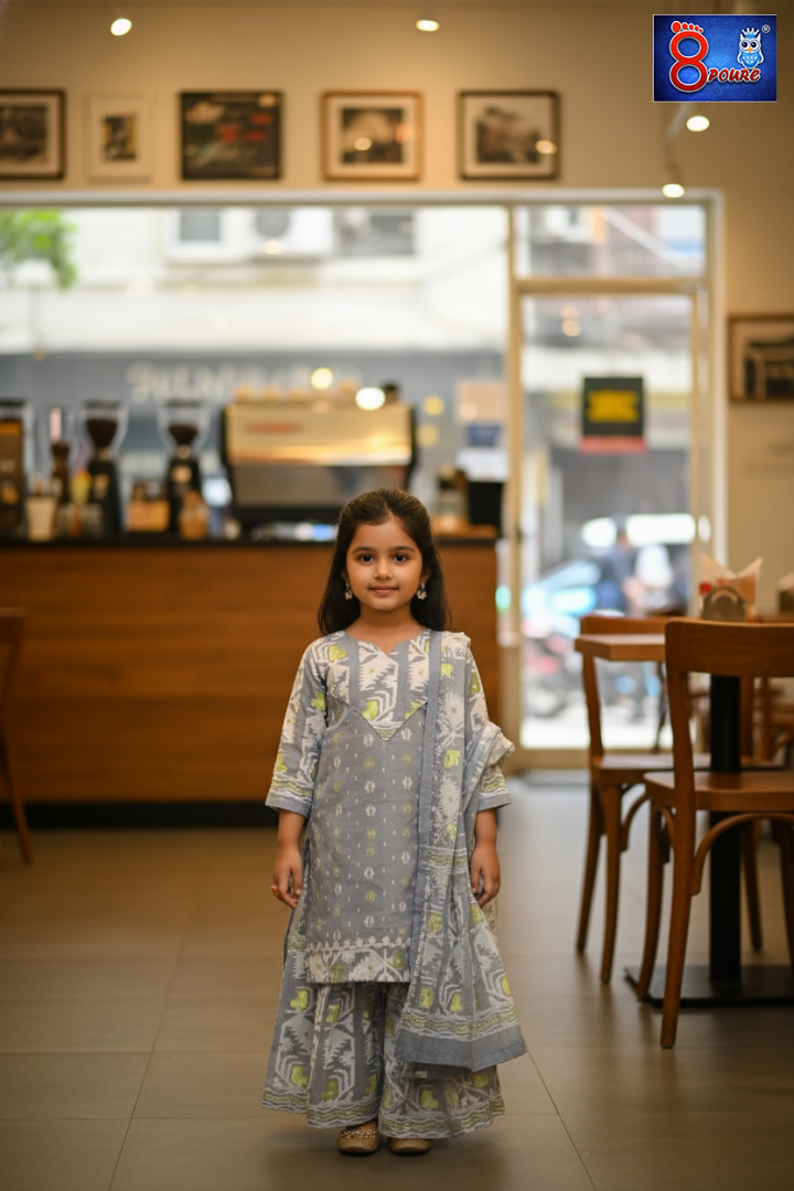 Baby Jamdani Sharara Set | CCP 07 | Grey