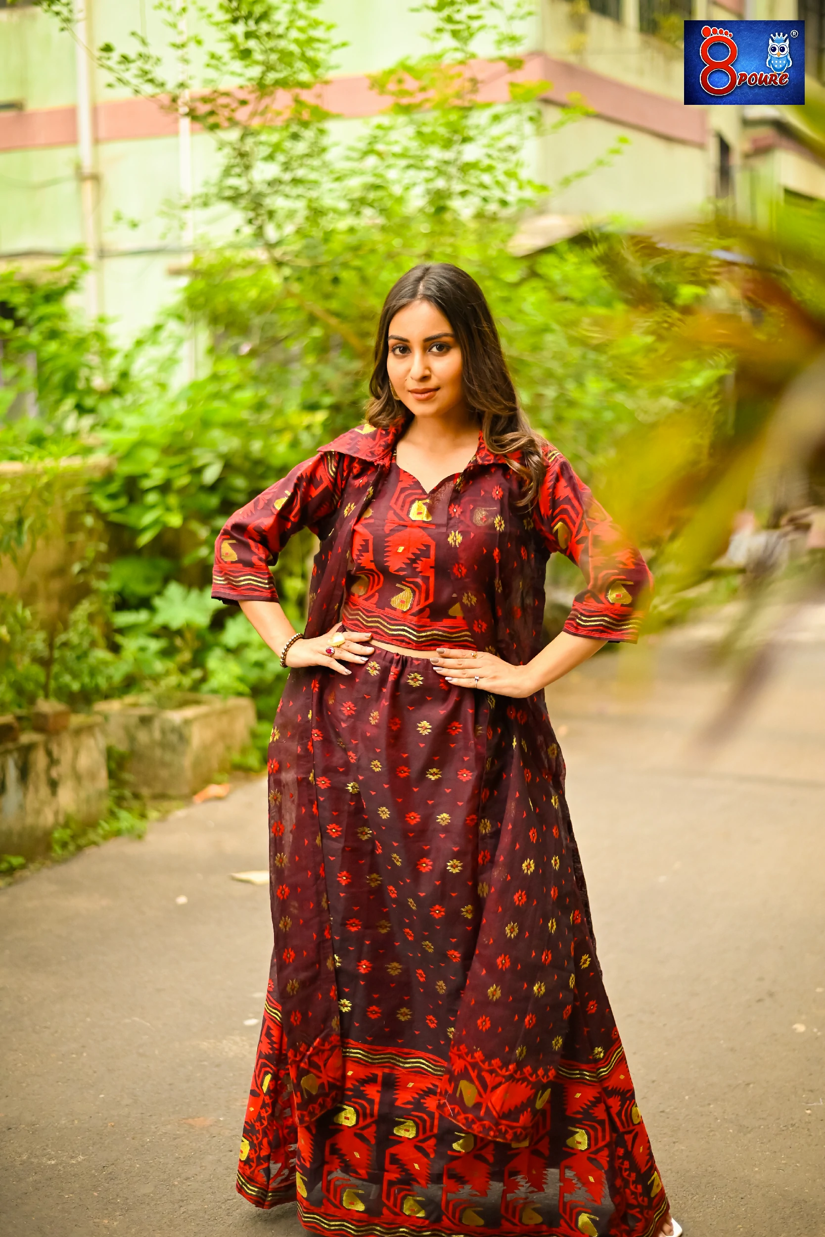 Maroon  Jamdani Lehenga 3Pcs Set | SWT 28