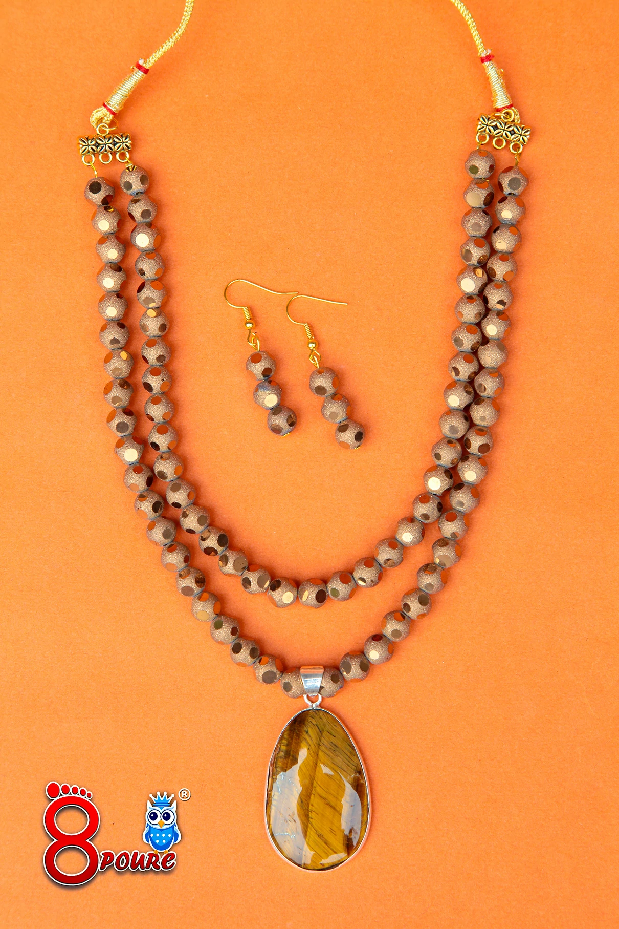 Metalic Crystal With Crystal Pendant | Necklace & Earings | Jewellery Set