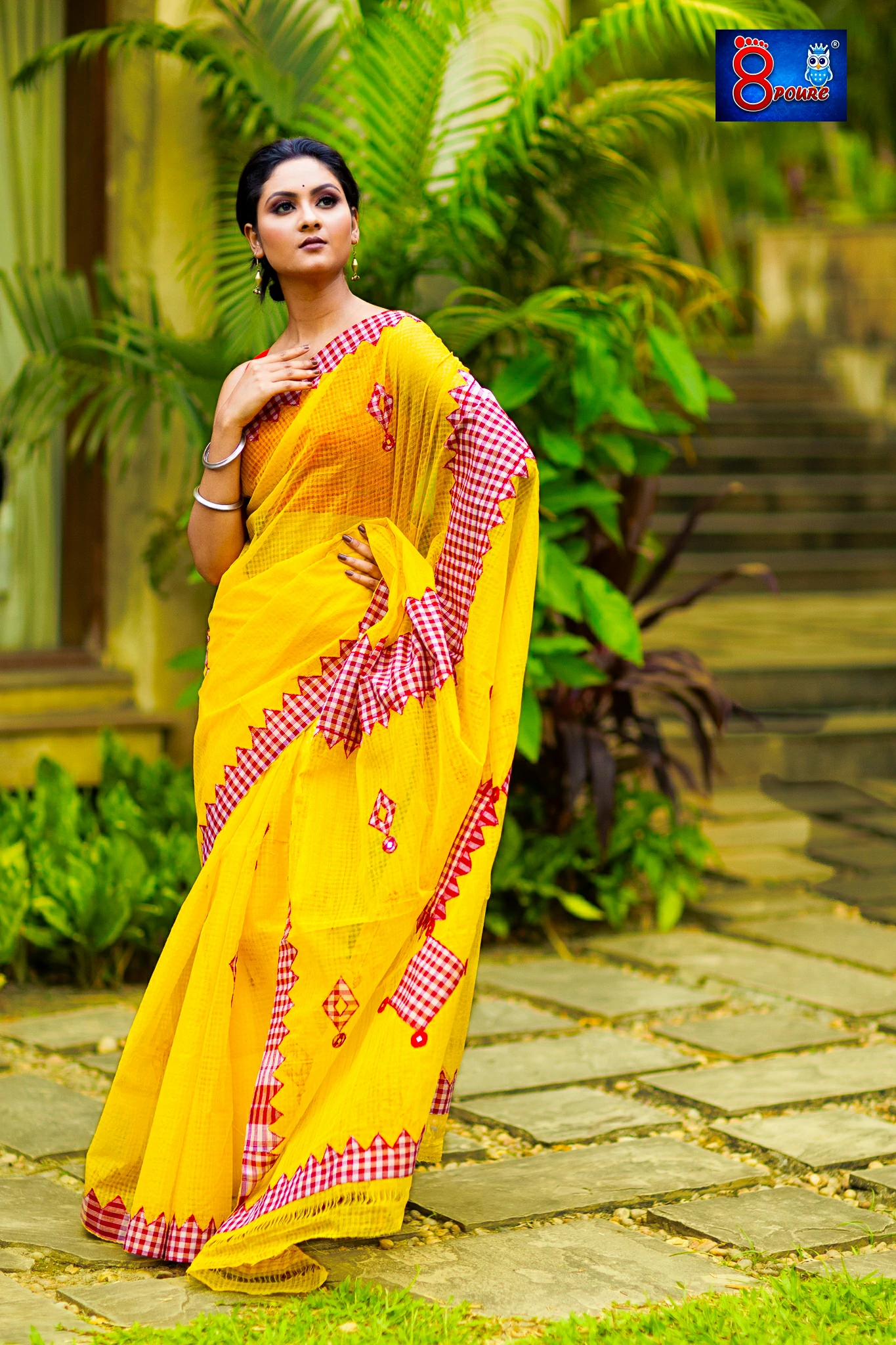 Bengal Handloom Gamcha  Patchwork Saree | Yellow | BHG 03