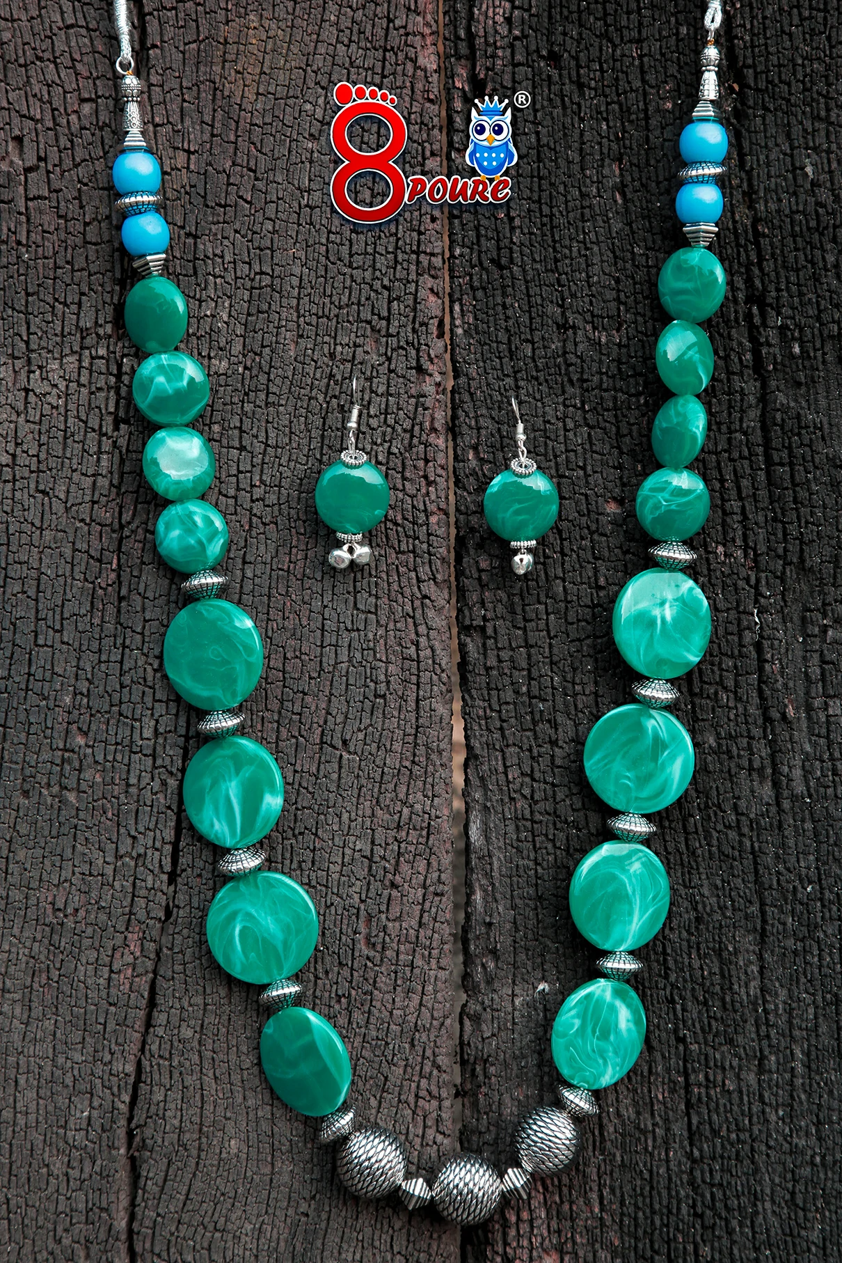 Sea Green & Aqua Blue Chemical Beads  | Jewellery Set | Necklace & Earing