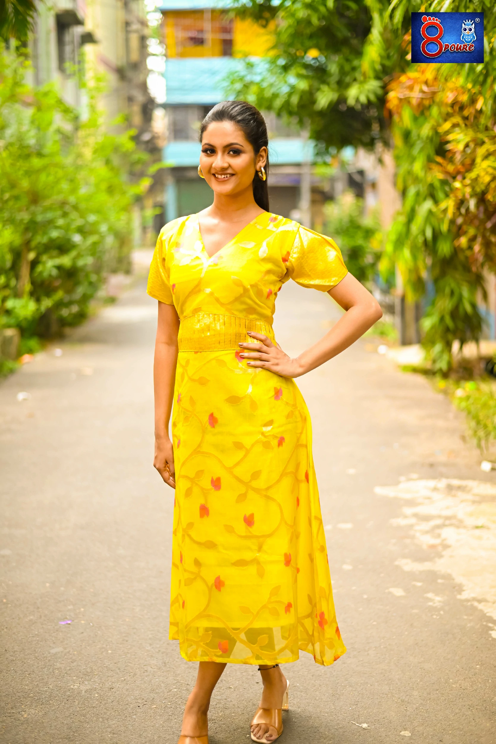 Musline Jamdani A Line Long Dress | Yellow | SKS 17